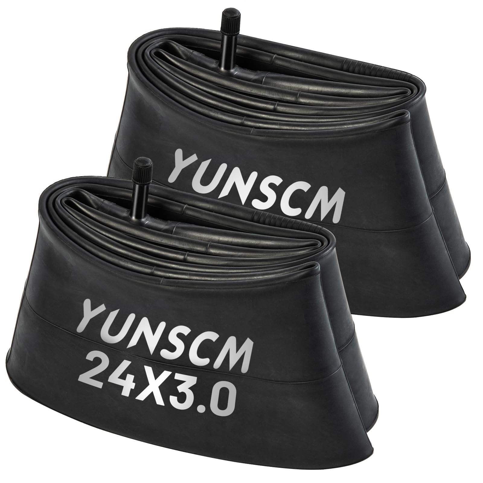 YUNSCM 2-PCS 24 inch Fat Tire Tubes 24x2.5/3.0 AV32mm Schrader Valve Compatible with 24 x 2.50 24x2.6 24x2.8 24x3.0 Bike Tyre Tubes