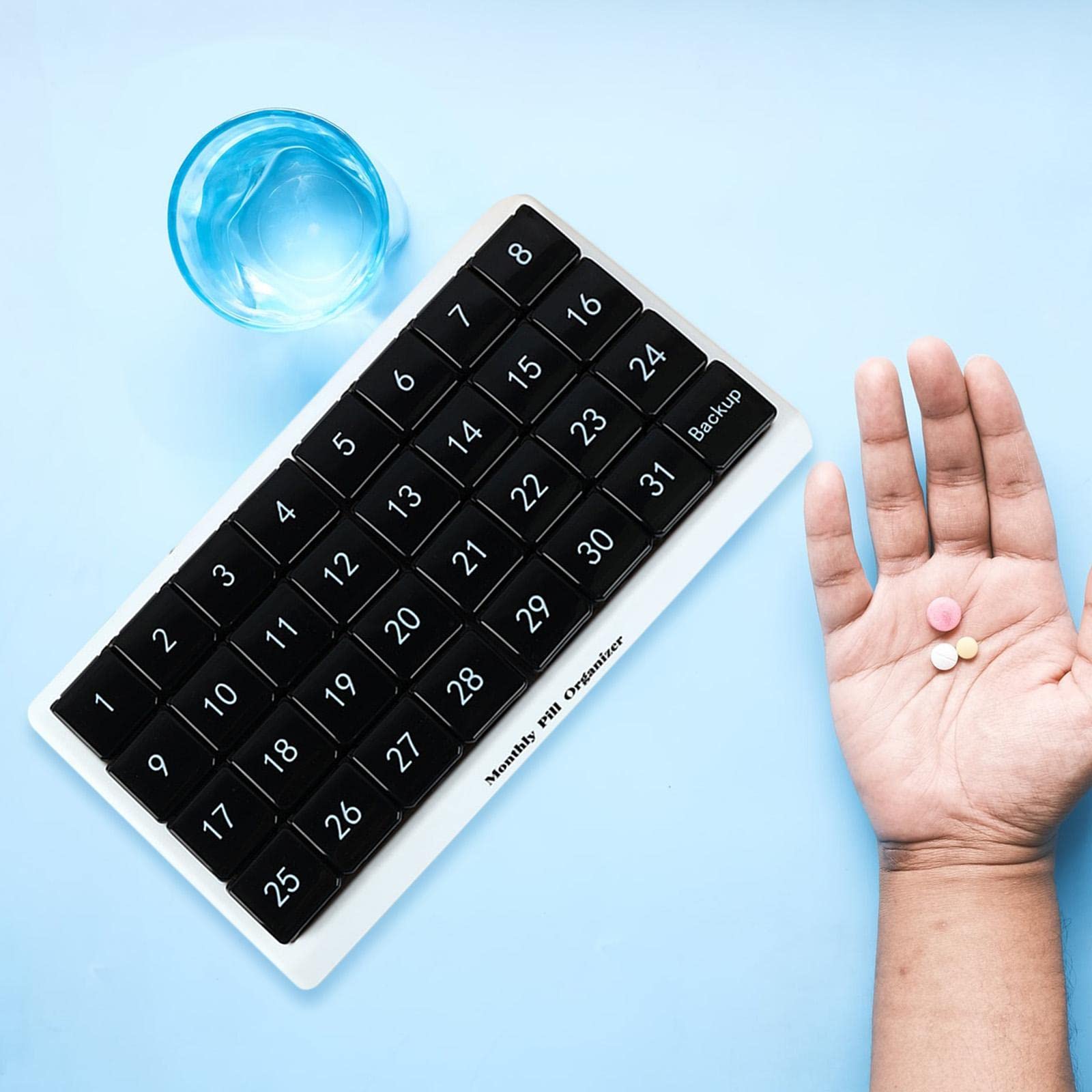Juego de 2 pastilleros mensuales de 31 días para suplementos de viaje, vitaminas, medicamentos, color negro