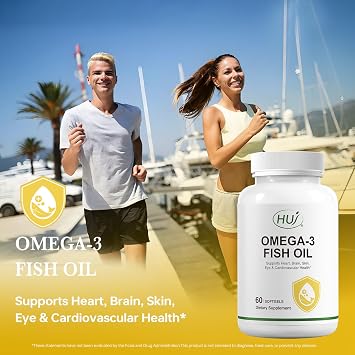 HUJ Omega 3 Fish Oil 1000mg Softgels - EPA+DPA, Fish Oil Omega 3 for Heart, Brain, Skin, Eyes & Cardiovascular Support *- 60 Softgels