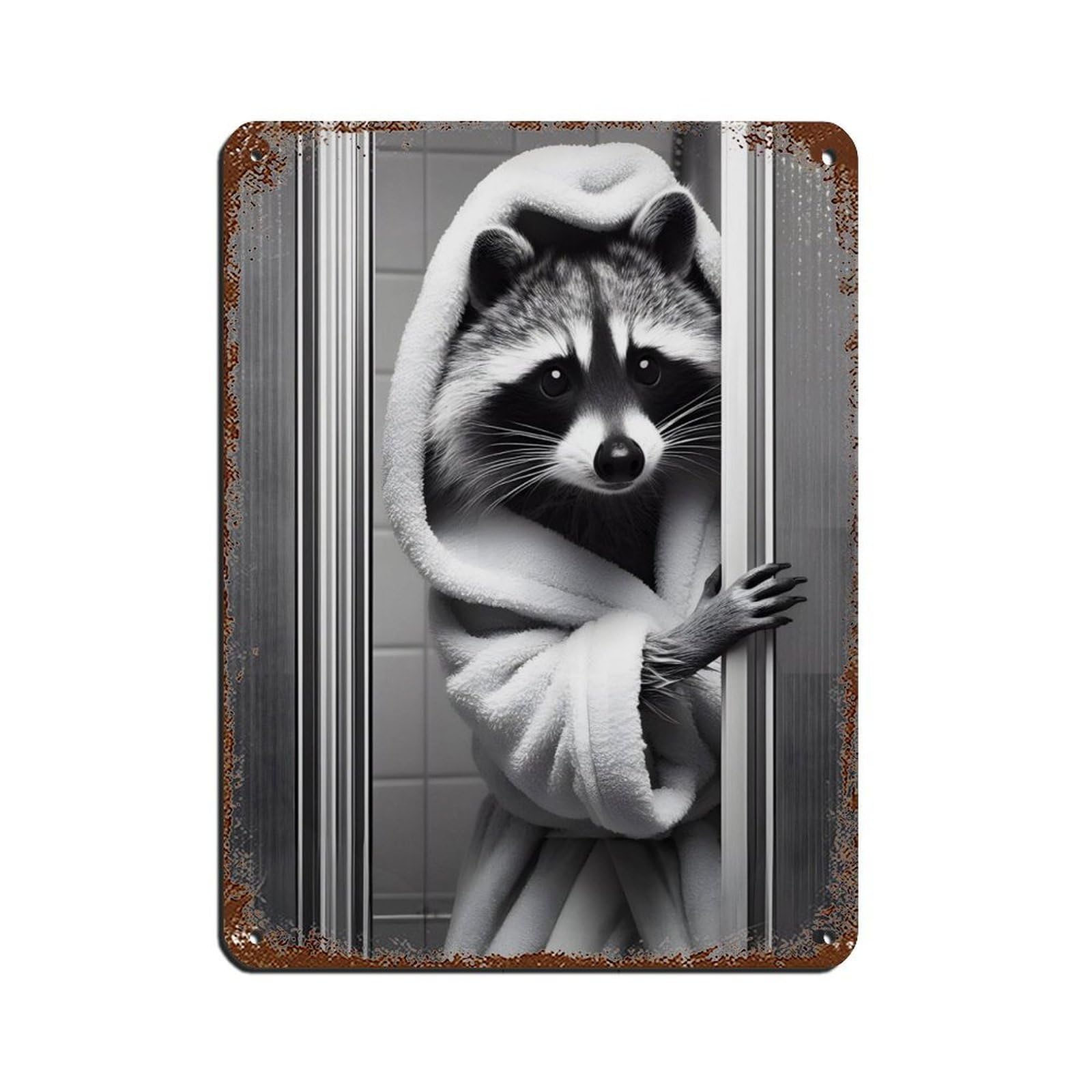 Lxwnze 30L X 40W Cm Raccoon, Funny Bathroom Decor Tin Sign Vintage Metal Pub Club Cafe Bar Home Wall Art Decoration Poster Retro 12X16inch(30X40cm)
