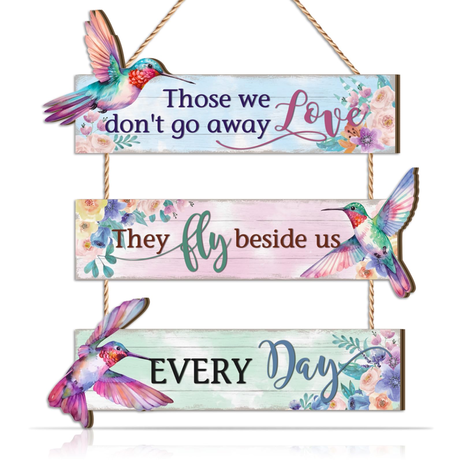 CHDITB Hummingbird Memorial Wall Plaque Funny Garden Sign for Outside Those We Love Don’t Go Away Wooden Decor Floral Remembrance Hanging Sign for Patio Lawn Rustic Home Wall Art
