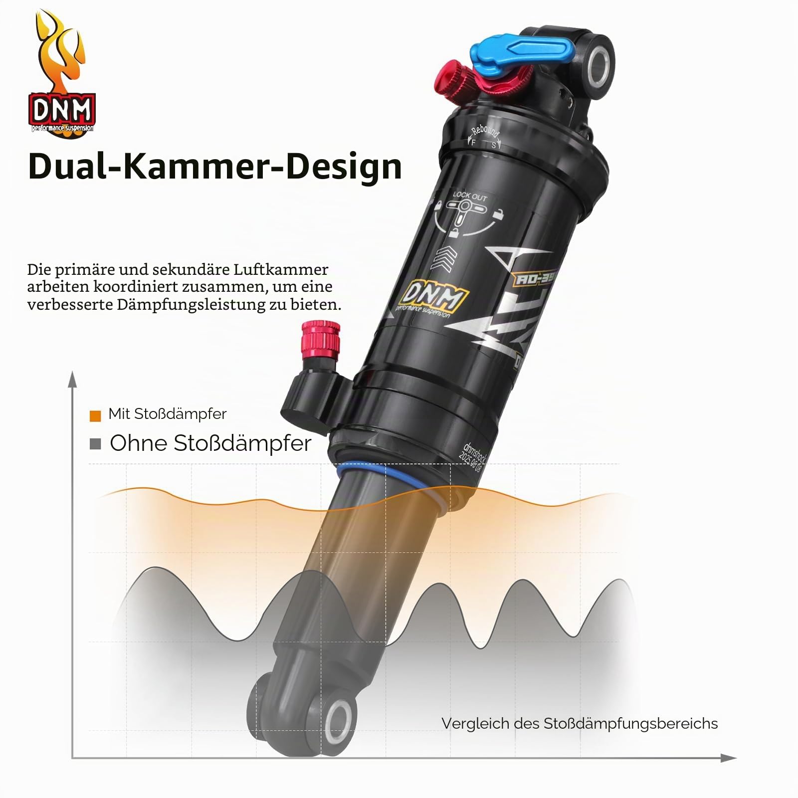 DNM AO-39RC MTB-Hinterrad-Stoßdämpfer Fahrrad Luft-Hinterrad-Stoßdämpfer Rückstoß/Lock Out - Einstellbarer Luftdruck 165/190/200mm Fahrrad-Hinterrad-Stoßdämpfer (165mm)