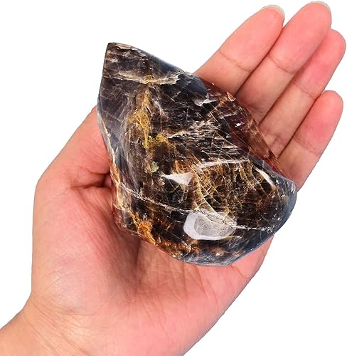 AMOYSTONE Torres en forma de llama de piedra lunar negra, piedra de cristal curativo, decoración del hogar, 0.6-1.0LBS