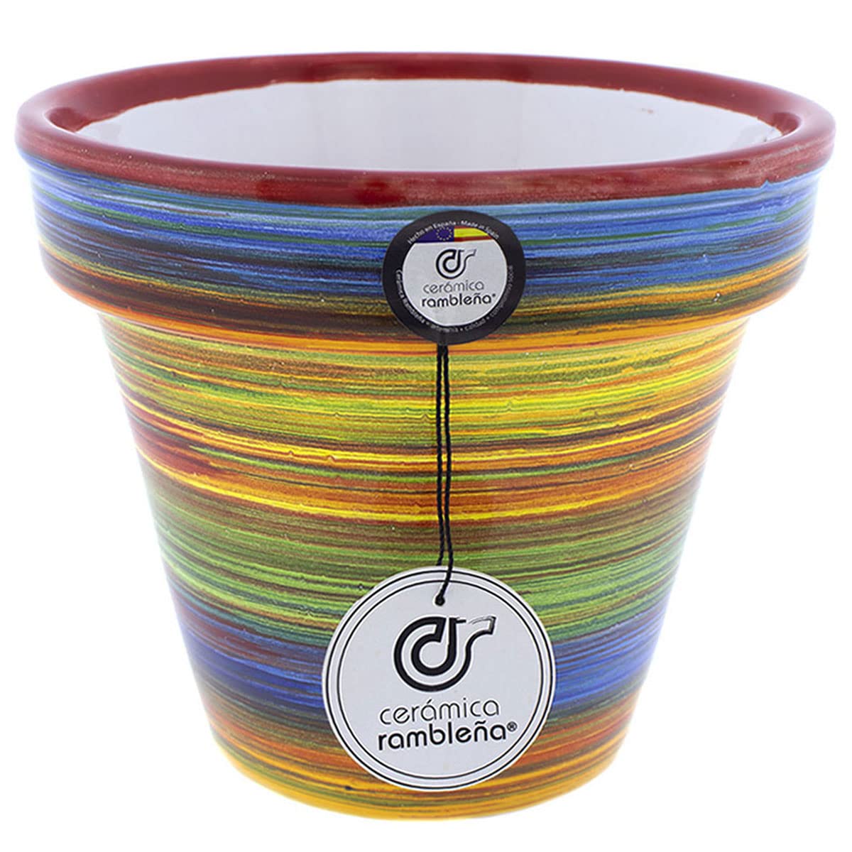 Ceramic RAMBLEÑA | Garnki z czerwonego błota | Dekoracyjne doniczki | Doniczki ceramiczne | Doniczki zewnętrzne | Rainbow - Model D102 | 100% Ręcznie robiona dekoracja | 20x20x17 cm