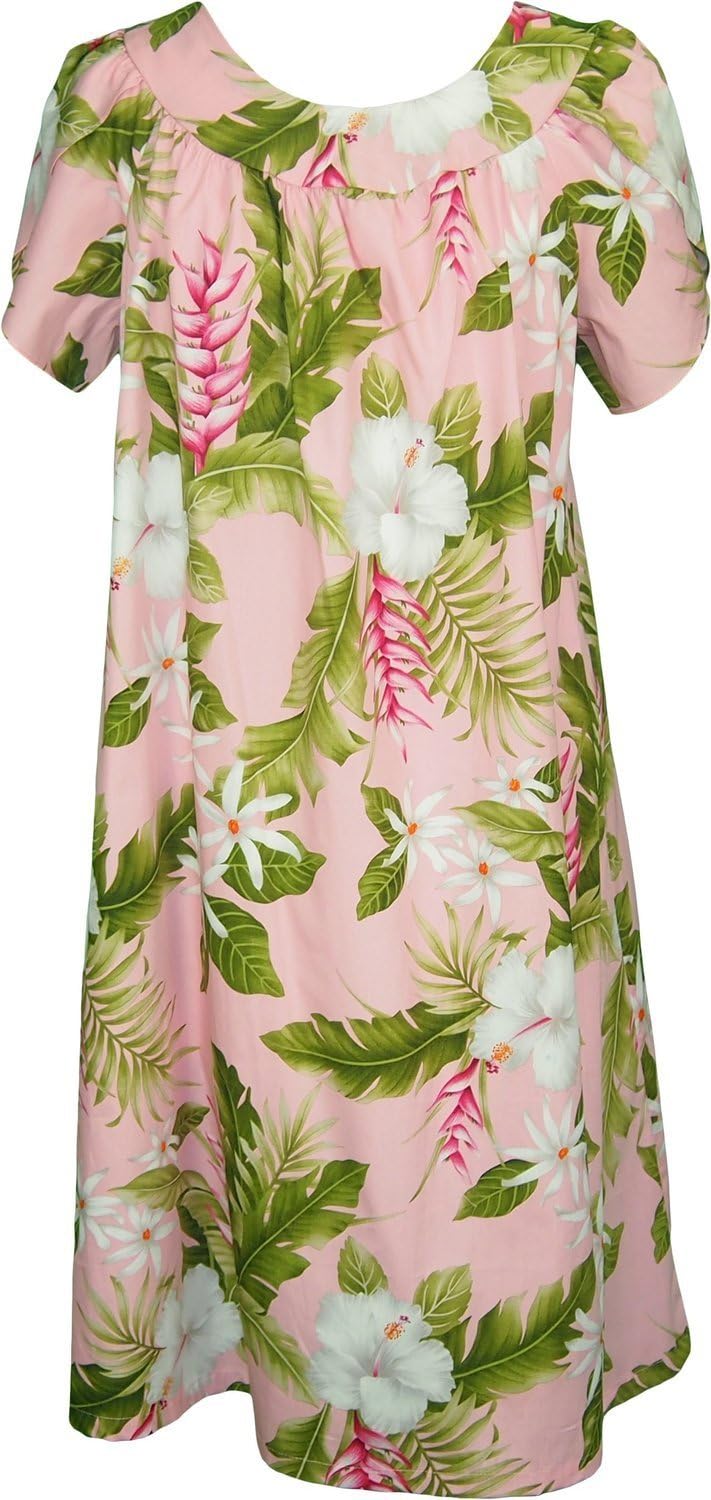 RJC Womens Pikake Jasmine Heliconia Tea Length Muumuu Dress Coral L