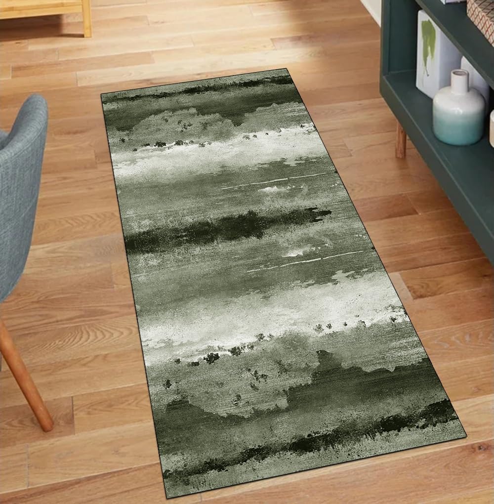 Alfombra de pasillo verde oscuro decorativa y lavable para cambiar el dormitorio