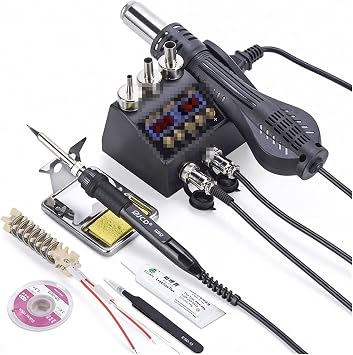Soldering Iron Kit- 2 in 1 Hot Air 800W LCD Digital Rework Soldering Station Electric Soldering Iron for Phone PCB IC SMD Welding Set Color 8898-3 Power 750W 220V