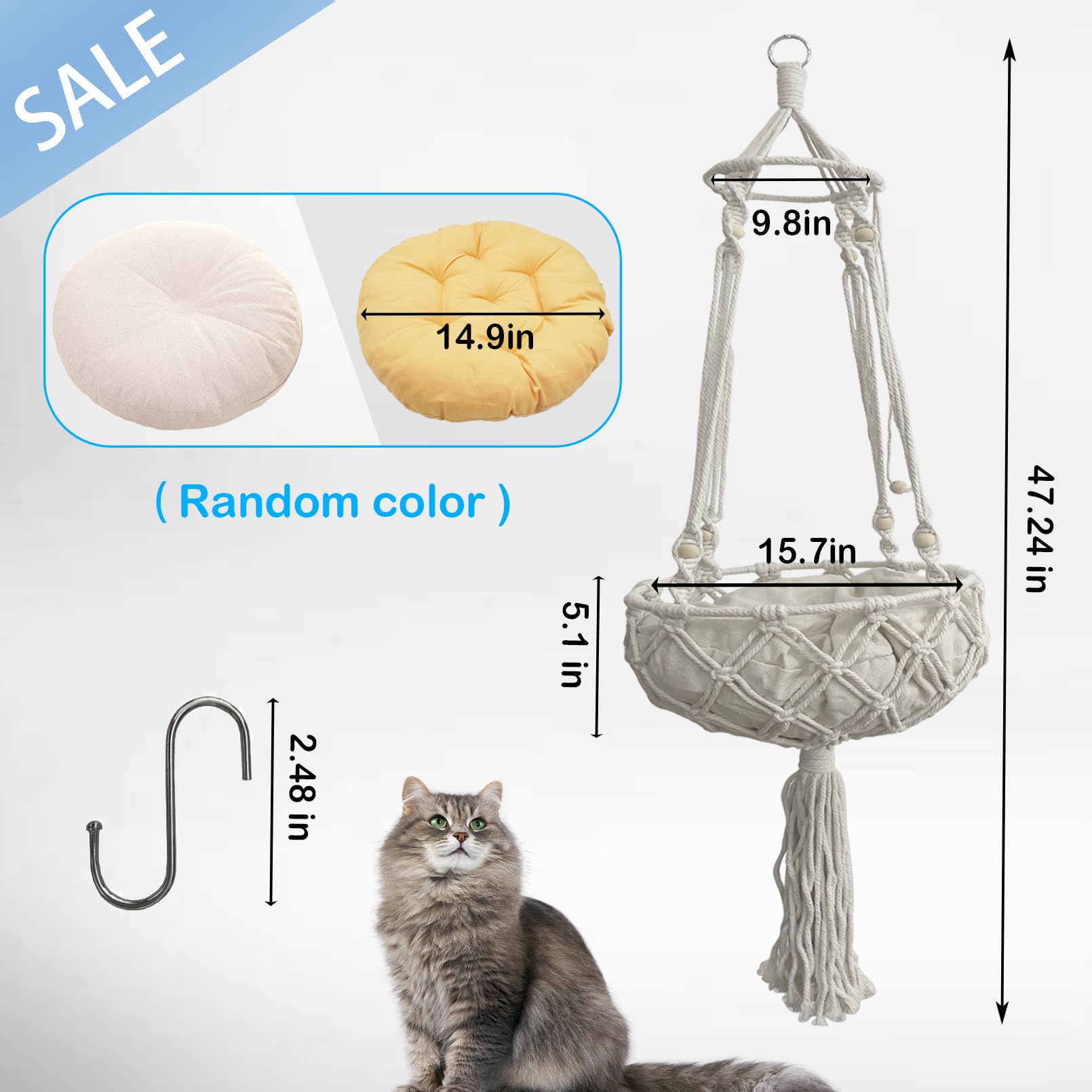 Amazon.co.jp: kathson マクラメ猫ハンモック クッション付き 手織りの