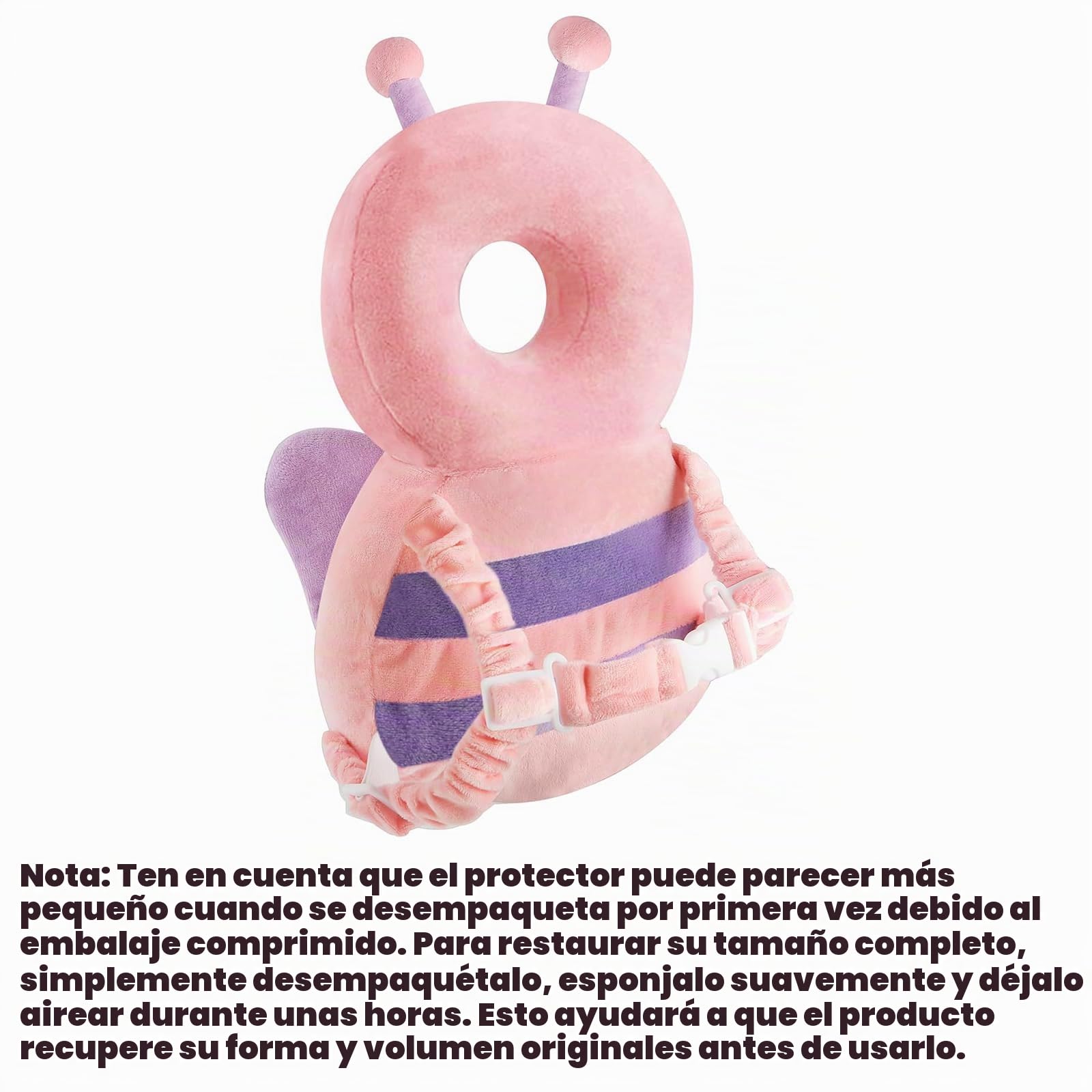 Mochila con protector de cabeza para bebé PandaEar, mochila de protección para la cabeza del niño pequeño, almohadilla de protección para la cabeza ajustable (rosa)