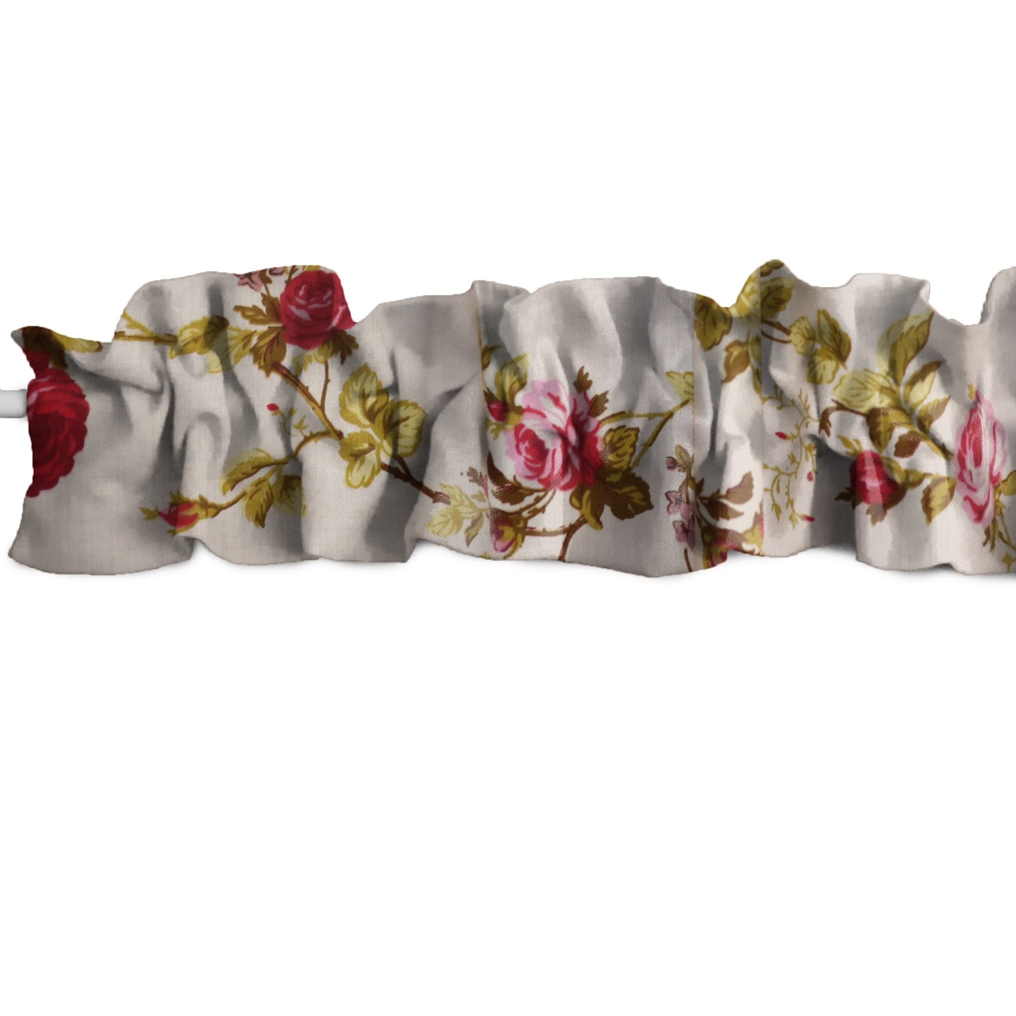 lovemyfabric Vintage Floral Large Roses Print Cotton Curtain Sleeve Topper with Top and Bottom Ruffles/Home Decor Window Treatment (58" Wide x 5" Tall