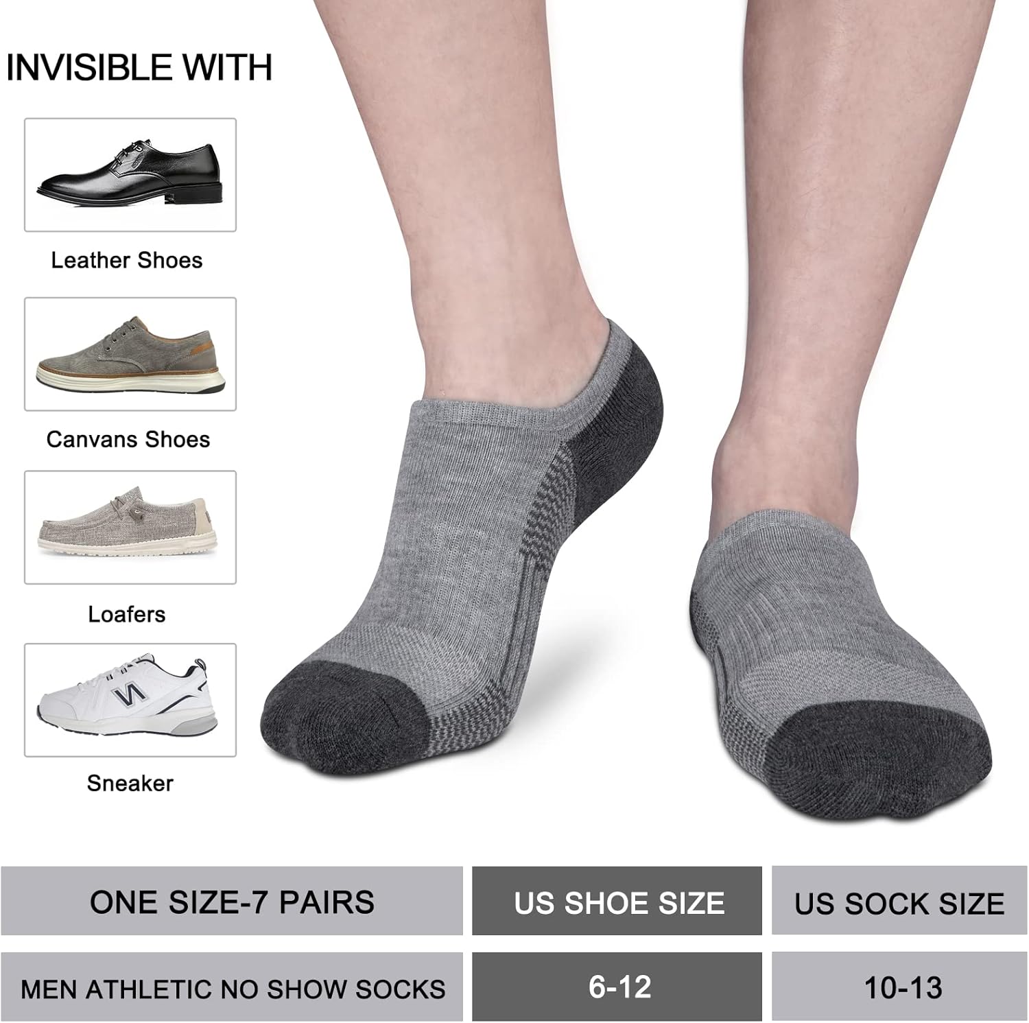Heatuff No Show Cushioned Socks Men, Low Cut Athletic Socks for Men, Non Slip Inisible Socks(7 pairs). - Image 2