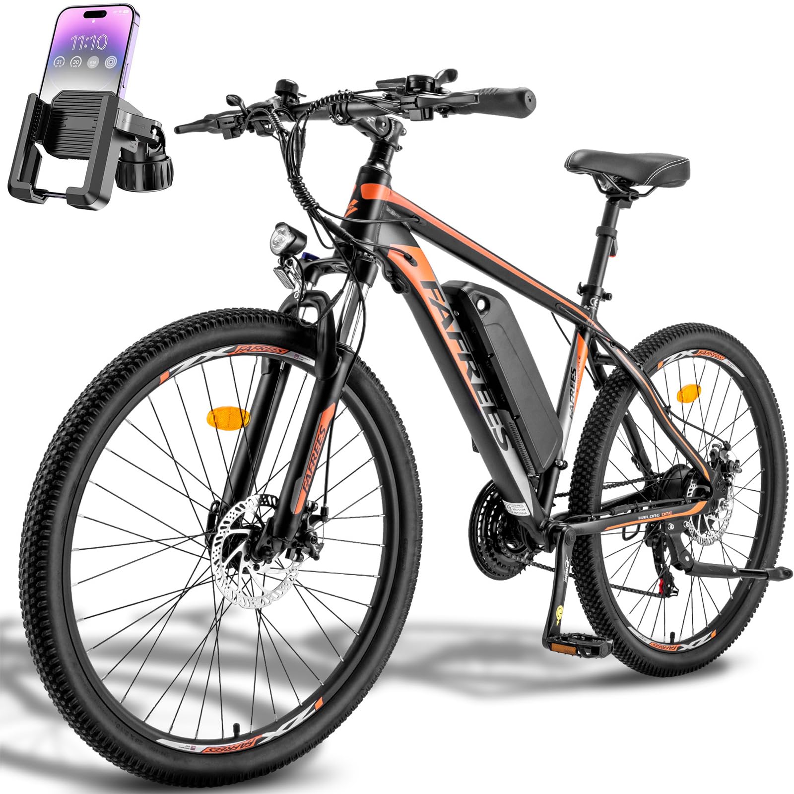 Fafrees Bici Elettrica 26" Mountain Bike Elettrica 21 Velocità Batteria Rimovibile 36V13Ah EBike Uomo Donna Adulti con Pedalata Assistita, Freni a Disco Meccanici, Autonomia di 80-100km Nero Porta Telefono + Bici Elettrica