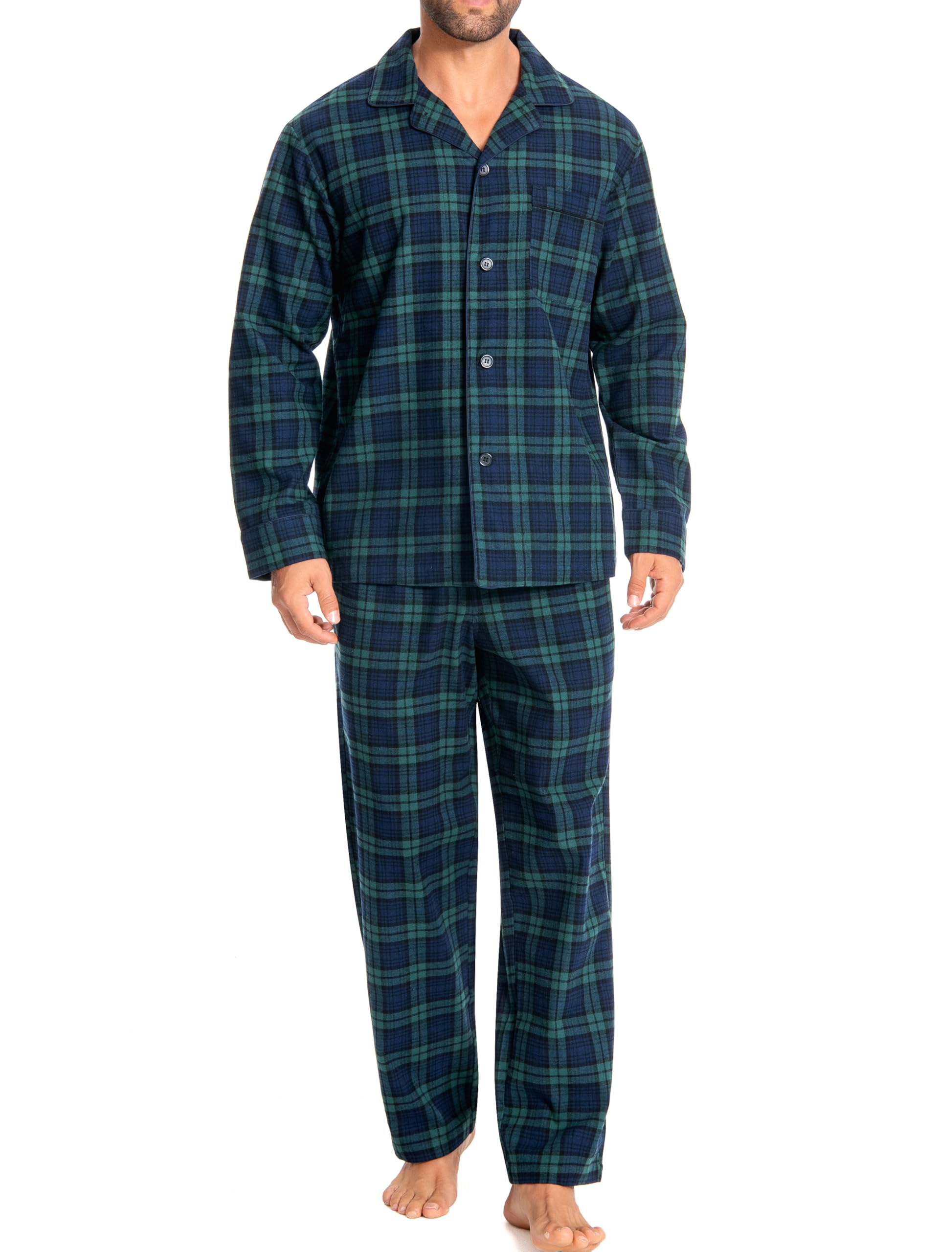 Nutria Pigiama Uomo Flanella in 100% Cotone, Pigiama Lungo Invernale a Quadri Abbigliamento Casual U06AB