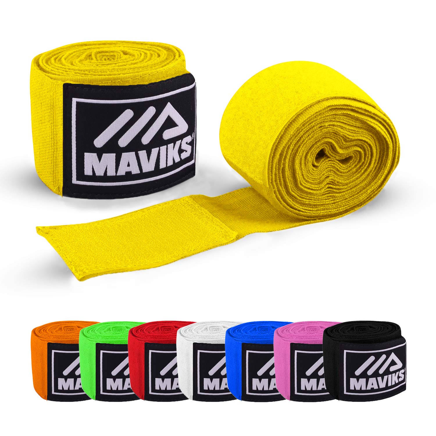 MAVIKS Boxing Hand Wraps 180 inch Bandages for Martial Arts Kickboxing Muay Thai MMA Training Sparring Inner Gloves for Men Women Mitts Protector with Thumb Loop (Yellow)