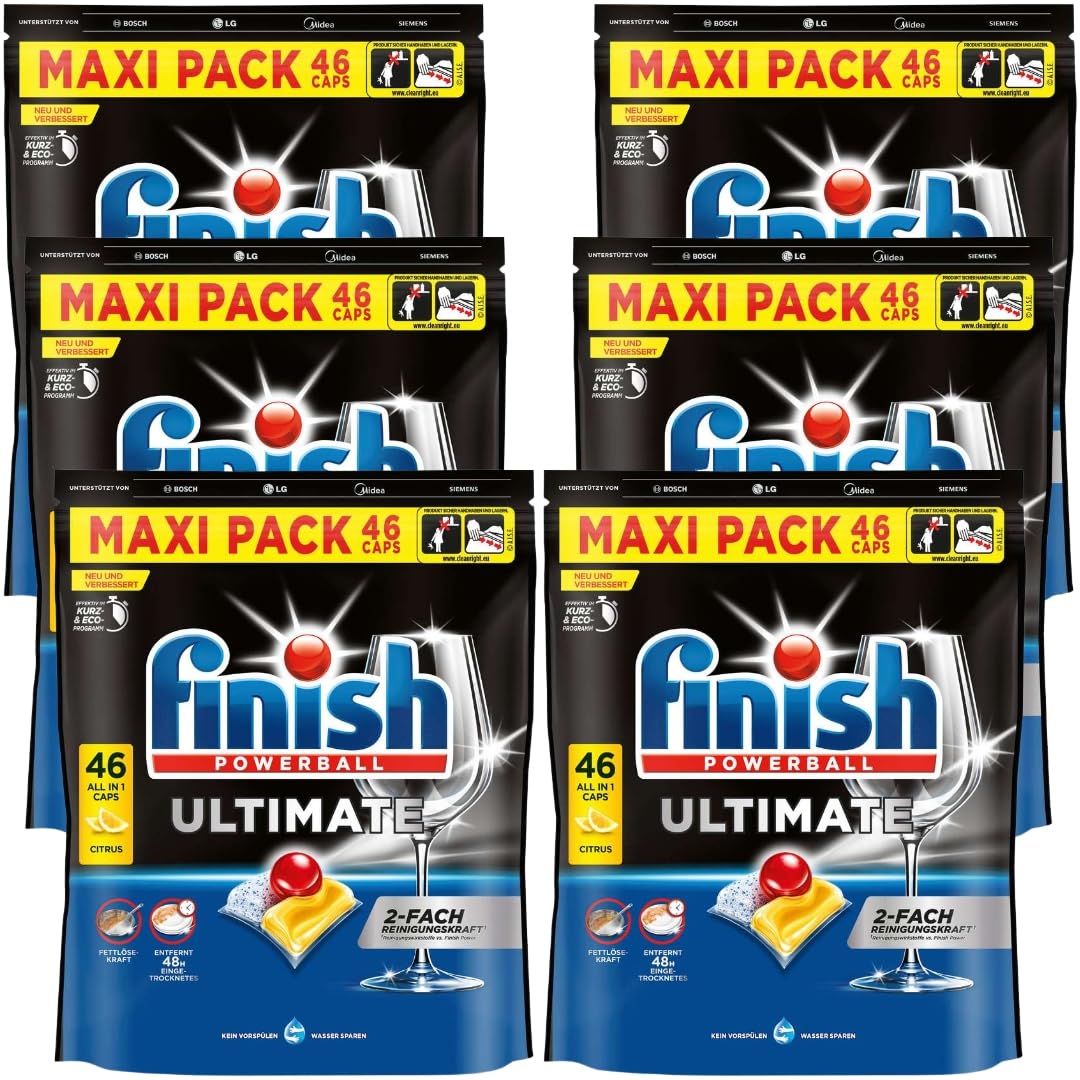 Finish Ultimate Citrus pastiglie per lavastoviglie – 276 pastiglie XXL Pack pastiglie per lavastoviglie per la massima pulizia, sgrassante e lucentezza con scudo protettivo