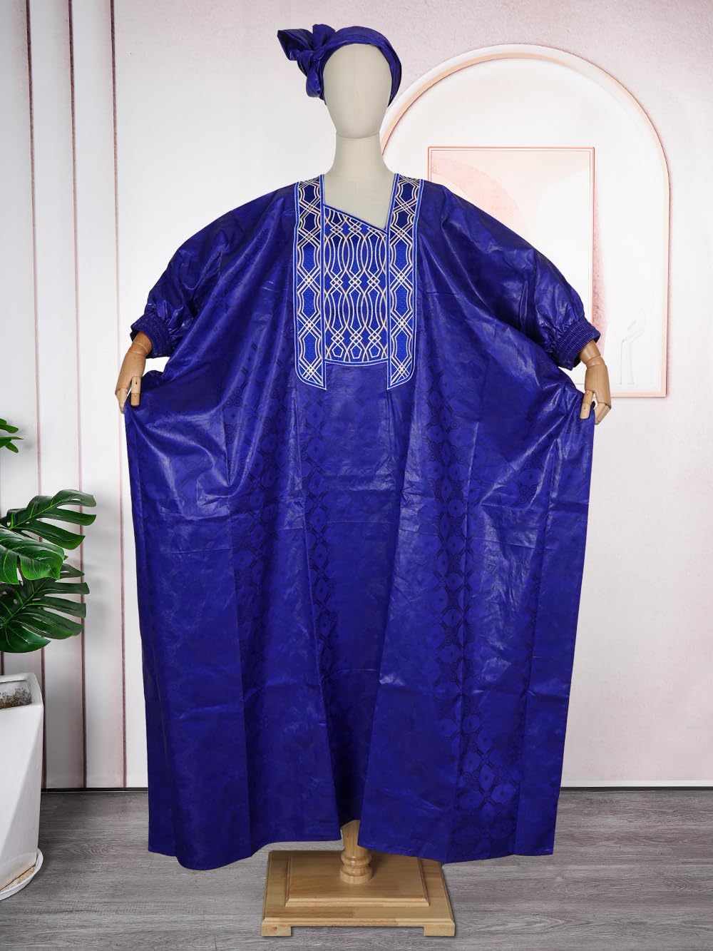 HD African Traditional Bazin Boubou Dress Embroidery Plus Size Maxi Dashiki Gown for Woman - Image 3