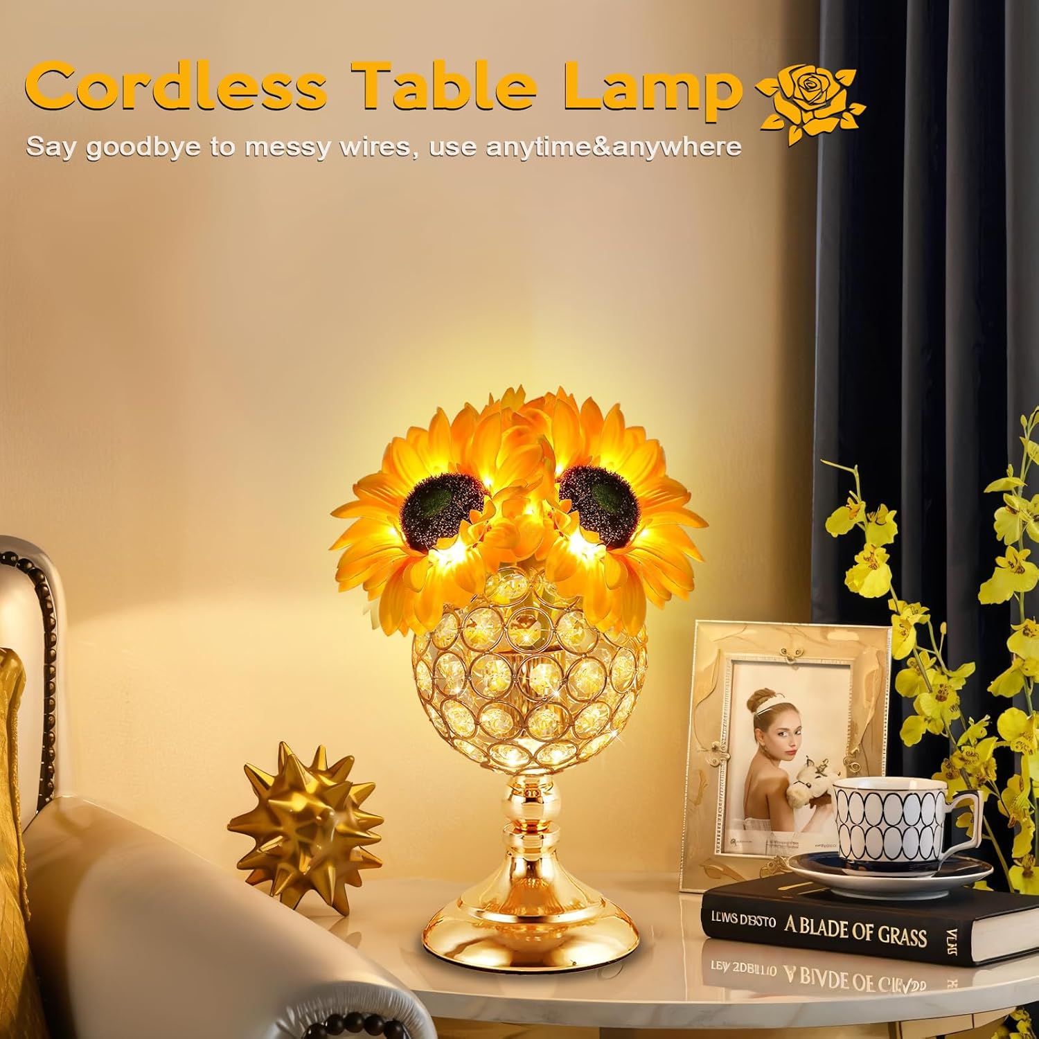 Sunflower Table Lamps for Women-Sunflower Flower Touch Lamp with 3-Color Infinitely Dimming,10+ Hours Runtime-Ideal Gift for Mom,Flower Decor for Bedroom and Office,USB Charge,IP44 Waterproof