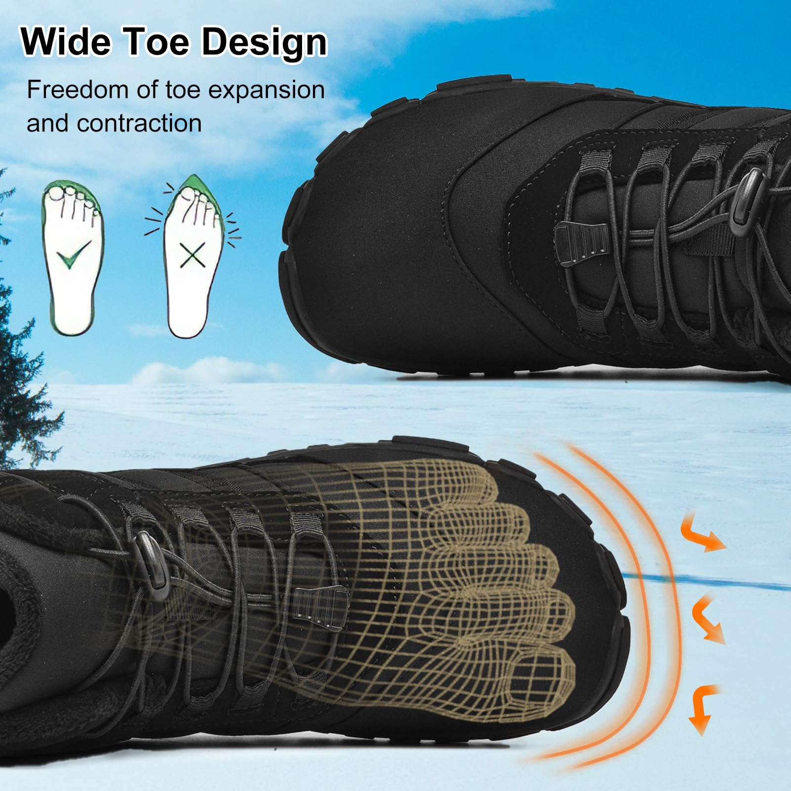 AONETIGER Winter Barfußschuhe Herren Damen Breite Zehenbox Gr.36-48EU