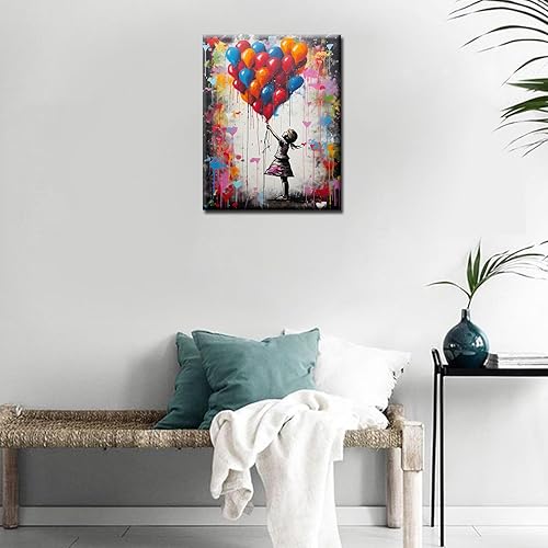 Miniatura 3 de Tucocoo Kits de pintura de globos coloridos por números con pinceles y pigmento acrílico sobre lienzo para adultos, cuadro de calle Banksy Little