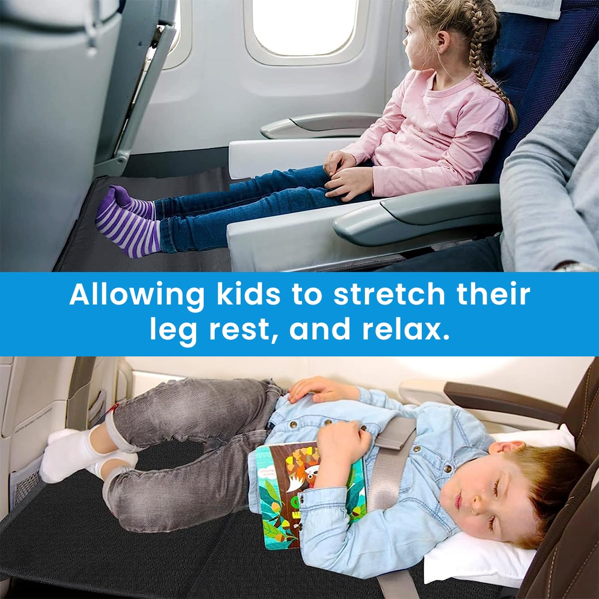 HASTHIP Airplane Seat Extender for Kids, 78 * 43cm (Black), Footrest 2