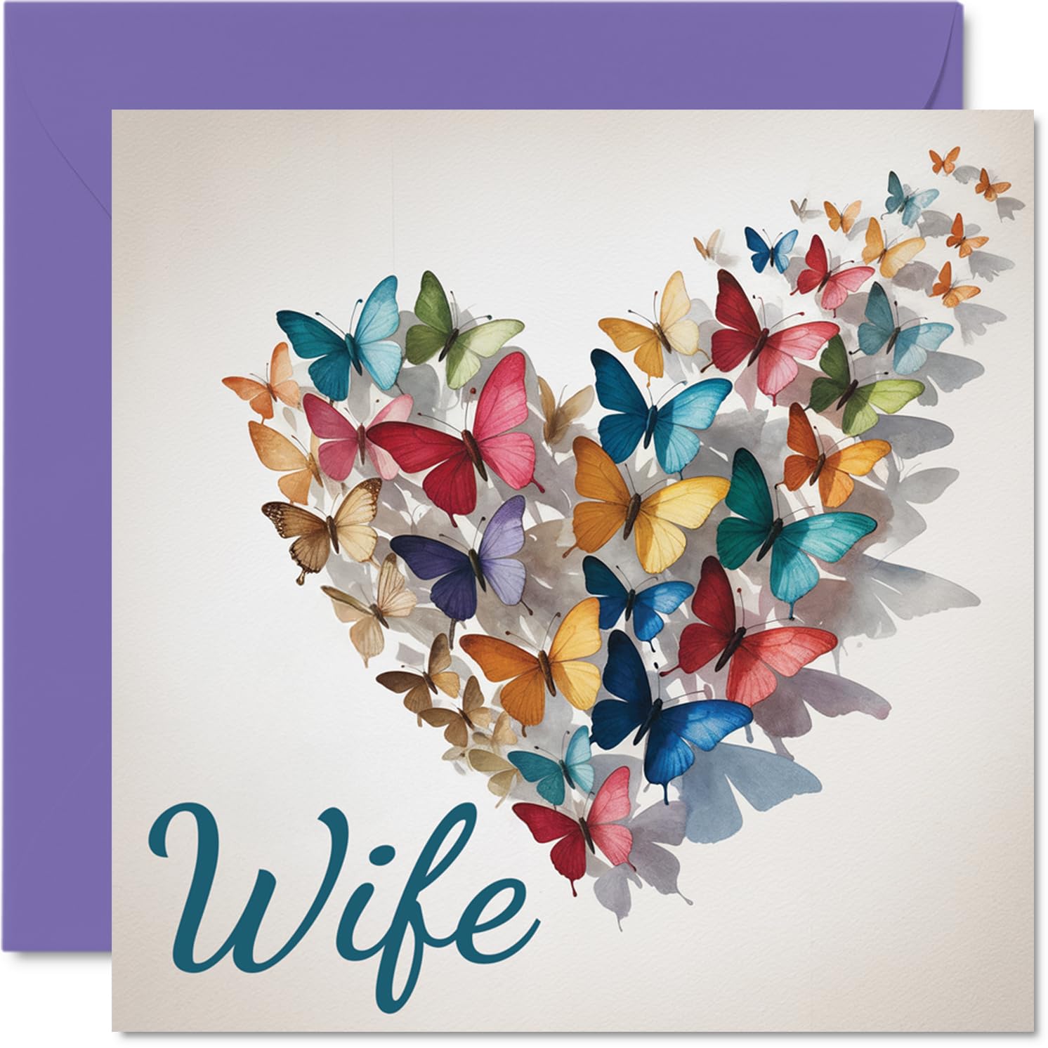 Wife Birthday Card - Elegant Butterfly Heart - Happy Birthday Card for Wife from Husband Partner, 145mm Beautiful Sentimental Bday Greeting Cards