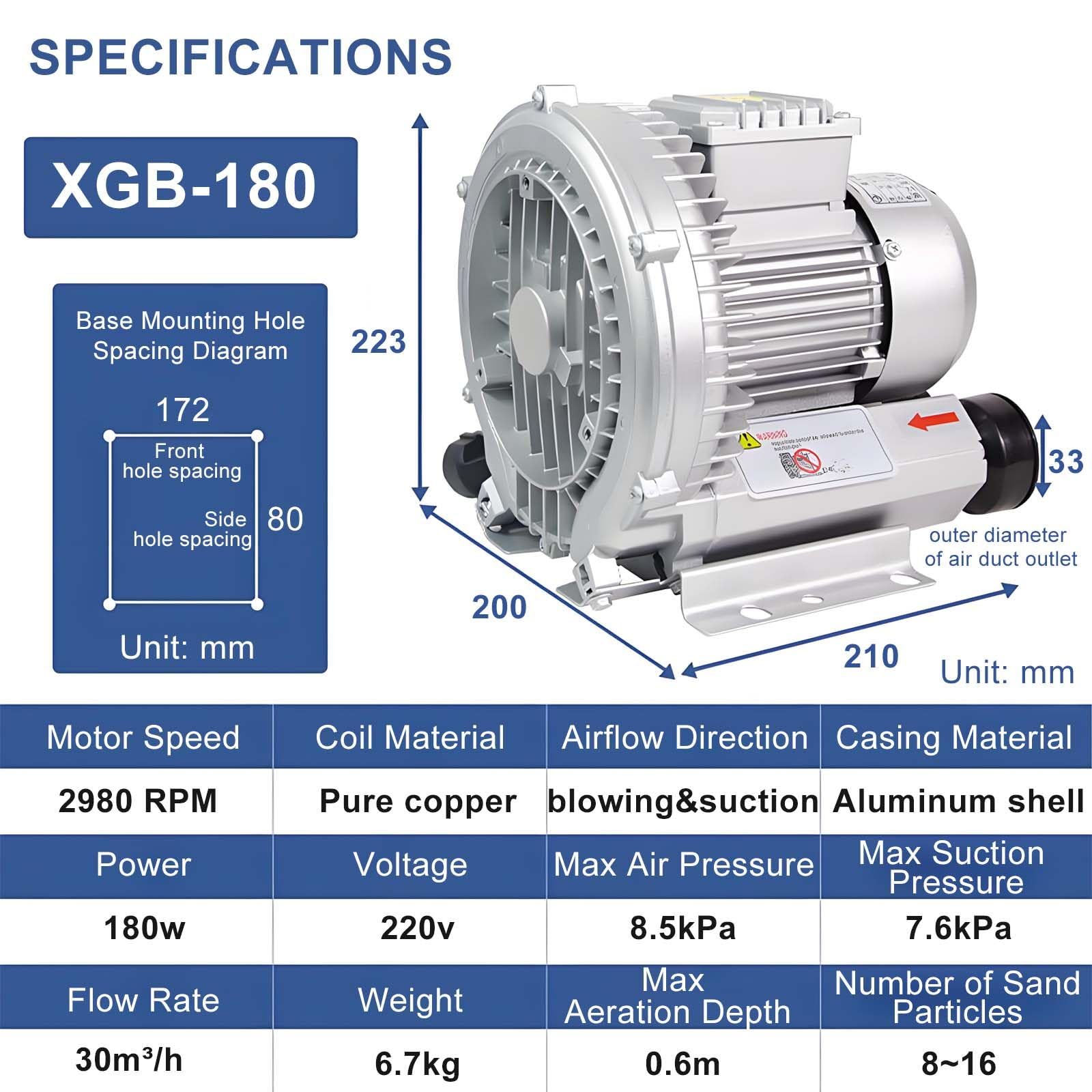 Bomba de aire de 90 W para oxigenación de acuarios, aireación de estanques, tratamiento de aguas residuales y ventilación, soplador industrial de doble propósito y bomba de succión