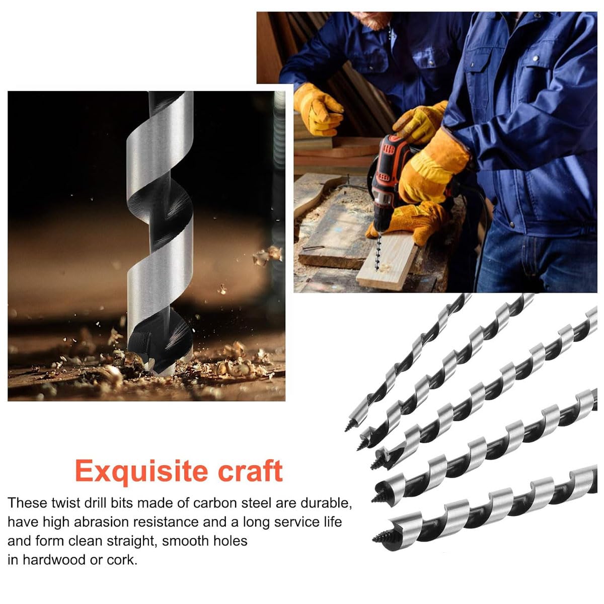 Set 5 Punte Per Legno A Serpente - Diametri 6/8/10/12/14mm, Lunghezza 230mm, Con Codolo Esagonale - Foto 12