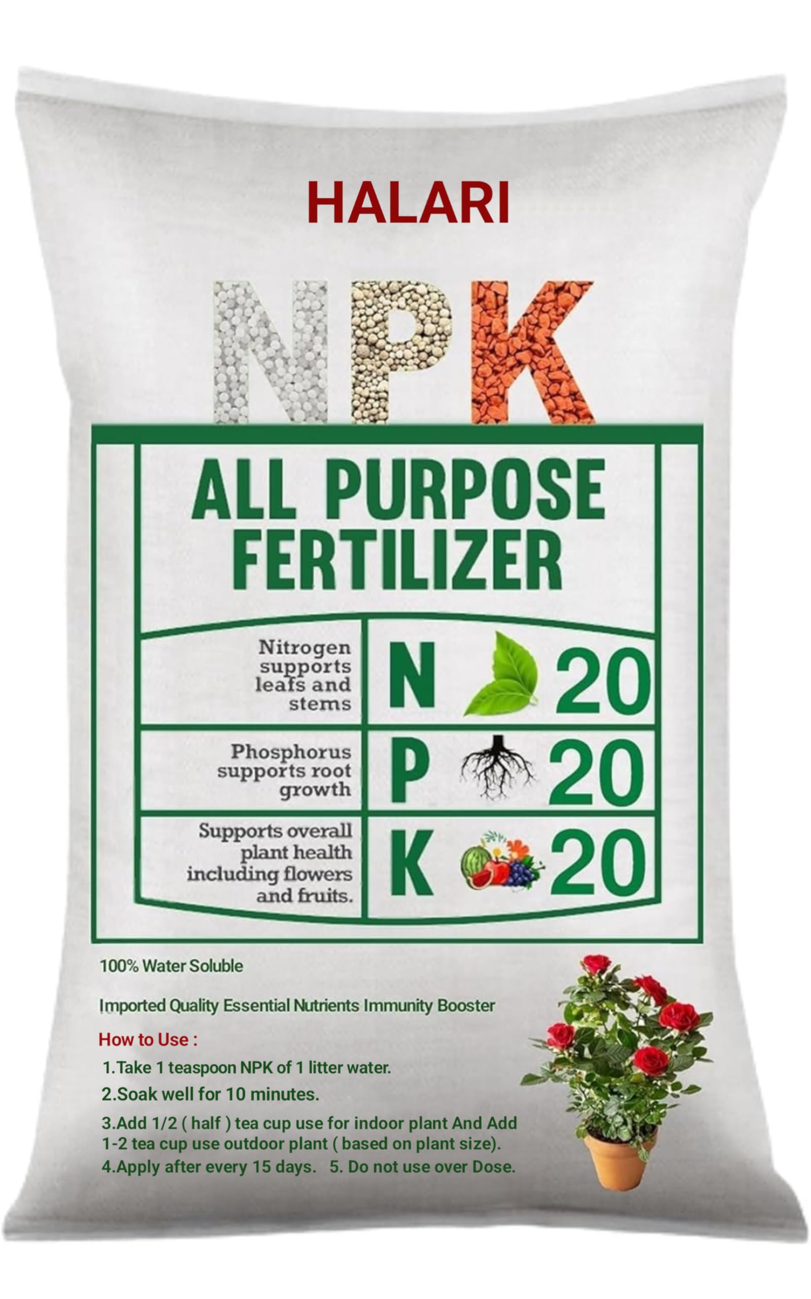 HALARI NPK 20 20 20 Fertilizer for All Garden and Pot Plants Complete Plant Food, Growth Boost and Flowering 900g, granules