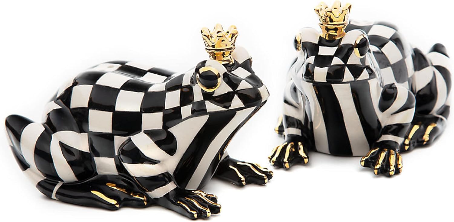 MacKenzie-Childs Frog Salt and Pepper Set, Black-and-White Ceramic Shakers