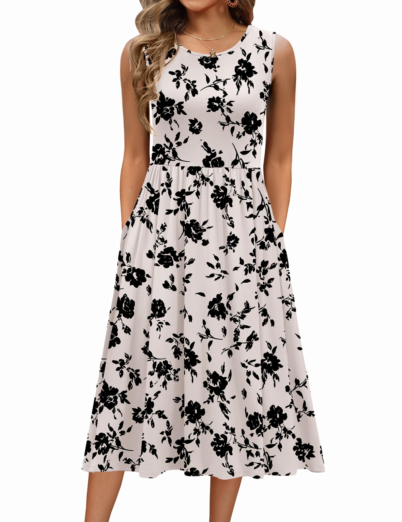 Zeagoo Women's Summer Tank Midi Dress with Pockets Floral Sleeveless A-Line Casual Loose T-Shirt Dresses Beach Sundress 2026