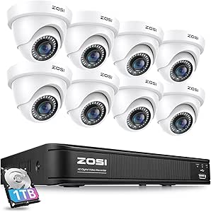 ZOSI 5MP 3K Lite 8 Channel H.265+ Home Security Camera System with AI Human Vehicle Detection, 8CH Surveillance DVR, 8 x 1080p Weatherproof CCTV Dome Camera Outdoor Indoor, 80ft Night Vision, 1TB HDD asin的图片