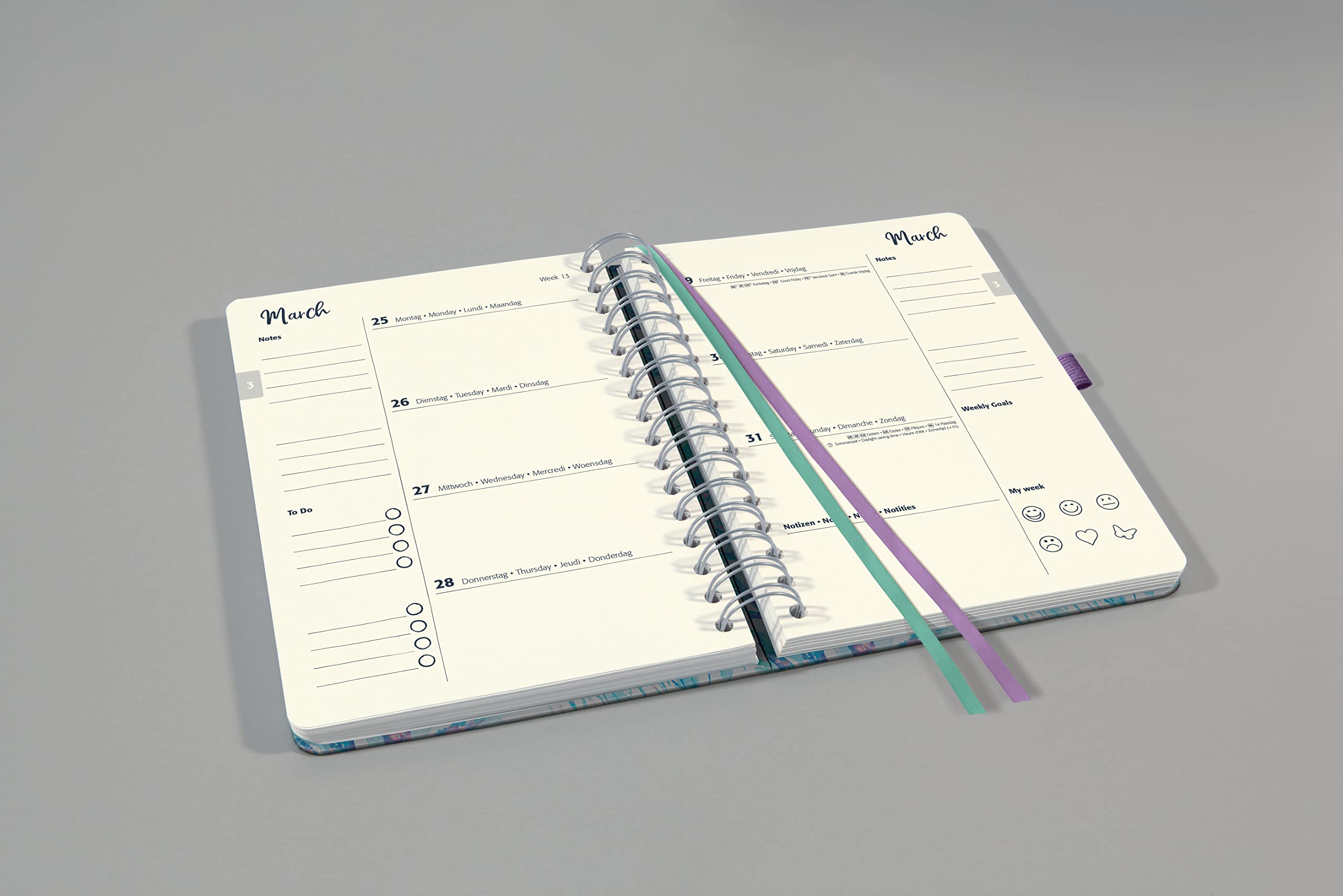 Agenda Hebdomadaire A5 Jolie Agenda Spiral SIGEL Jolie 2025 Format A5 -  Couverture Rigide Violet Vert Bleu - Bullet Journal Agenda Semainier 2025  2026, image size:2560x1707