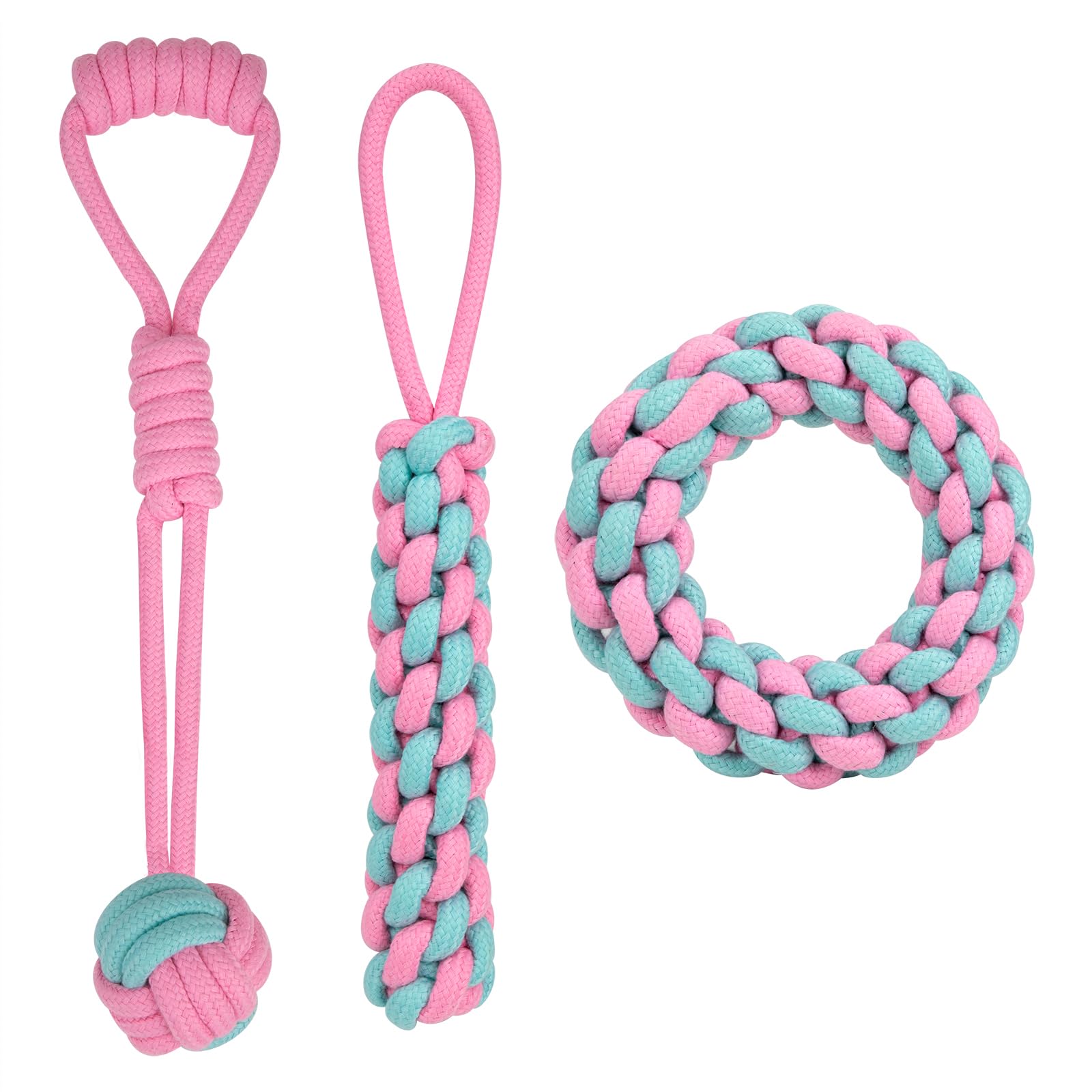 YSQEVN Juguetes para Perros 3 Piezas Interactivos Juguetes de Cuerda para Mascota Indestructible Juguetes para Morder para Perros Grandes, Medianos y Pequeños Rosa