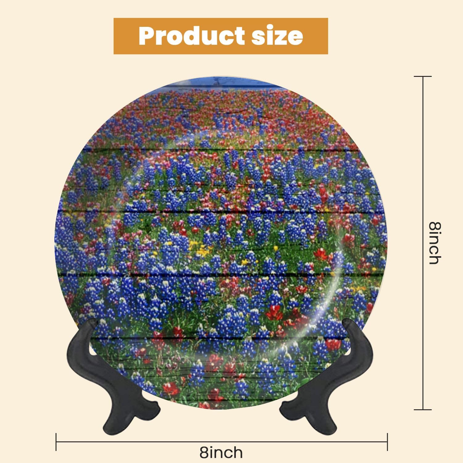 Decorative Plates for Display multicololored Wildflowers red Blue Bluebonnets Texas Field Gift Plates Ceramic Collections Plates Hanging Artwork for Living Dining Room Kitchen Souvenir