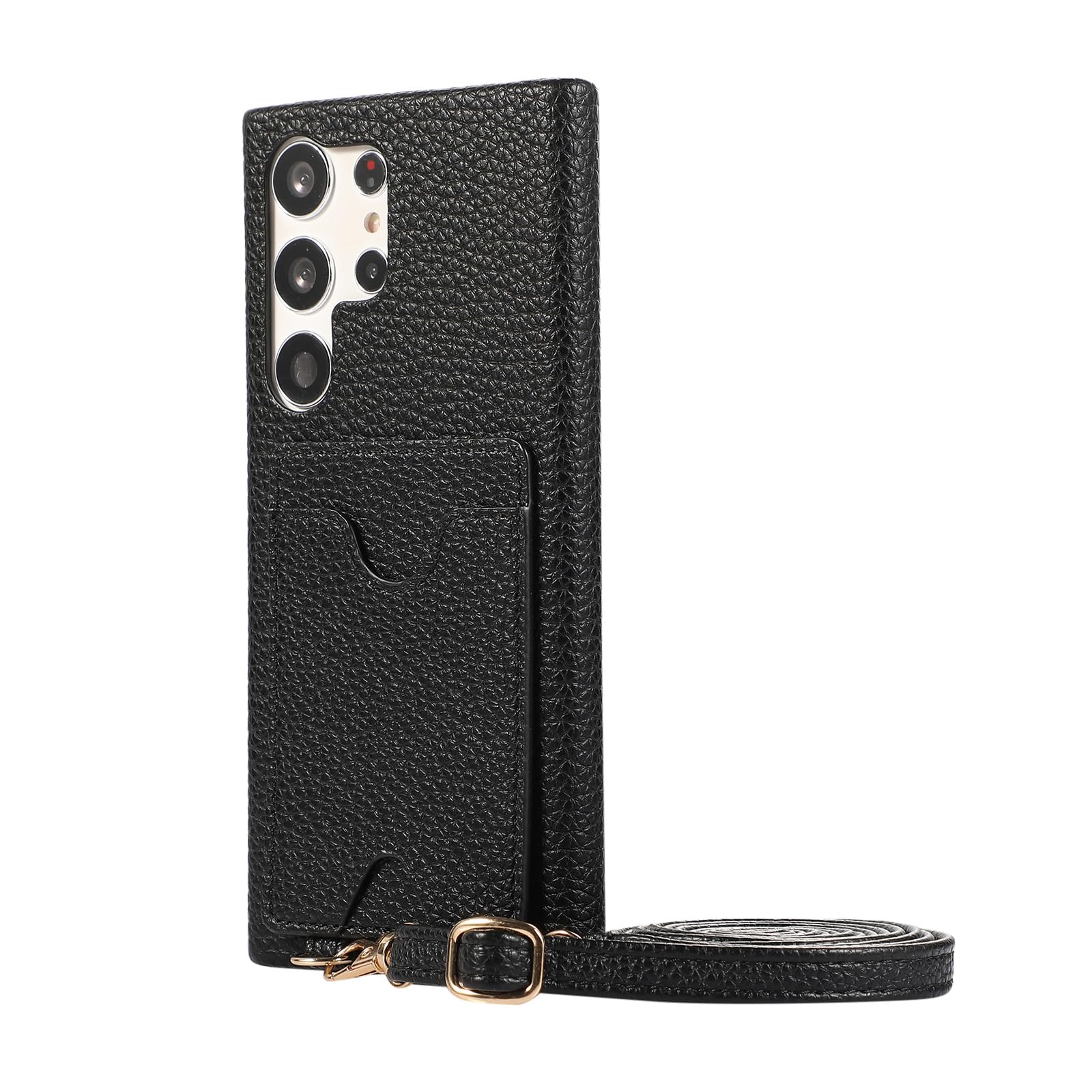 Coque en cuir Samsung S24 Ultra housse mince noire avec porte-carte