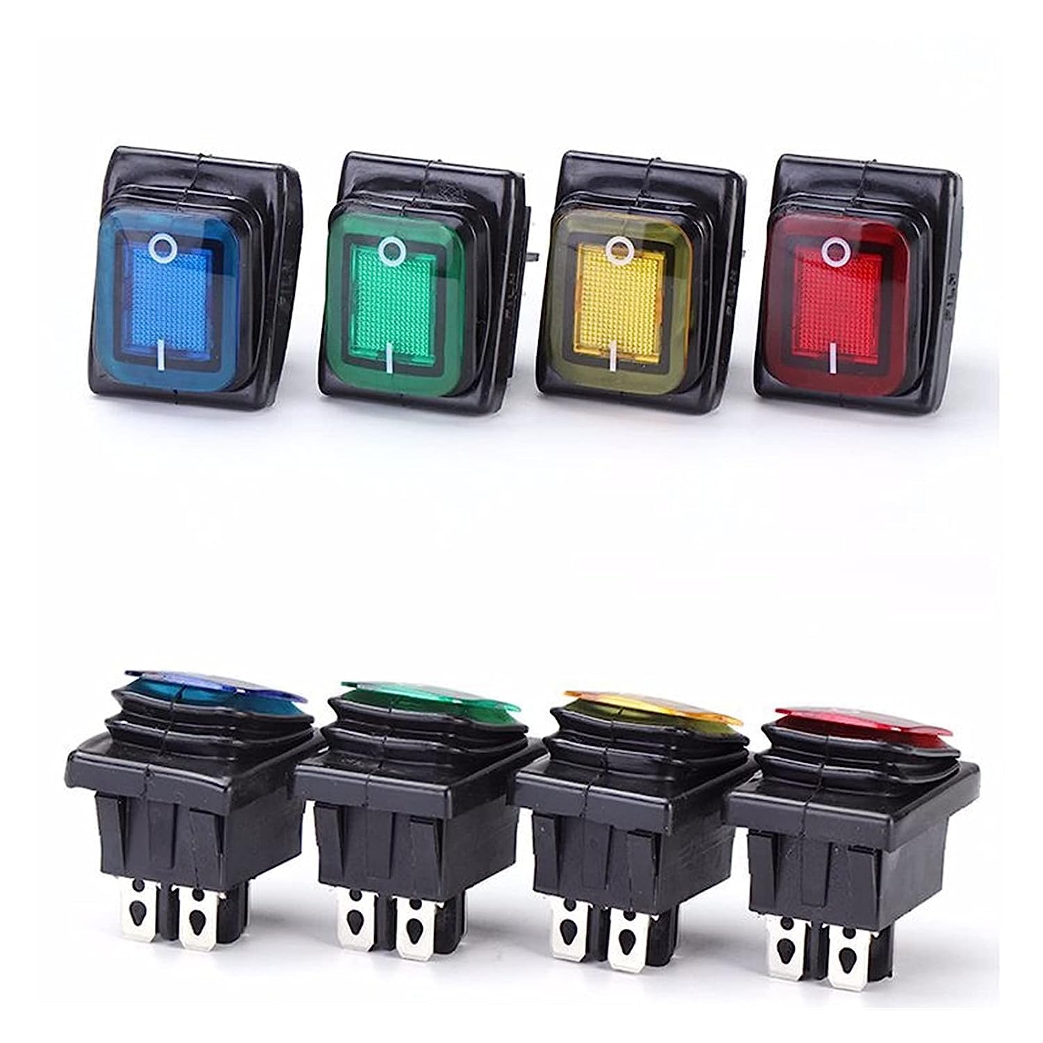 On Off 16A/250V Heavy Duty 4 pin DPST IP67 Sealed Waterproof T85 Auto Boat Marine Toggle Rocker Switch with LED 12V 220V 30x22