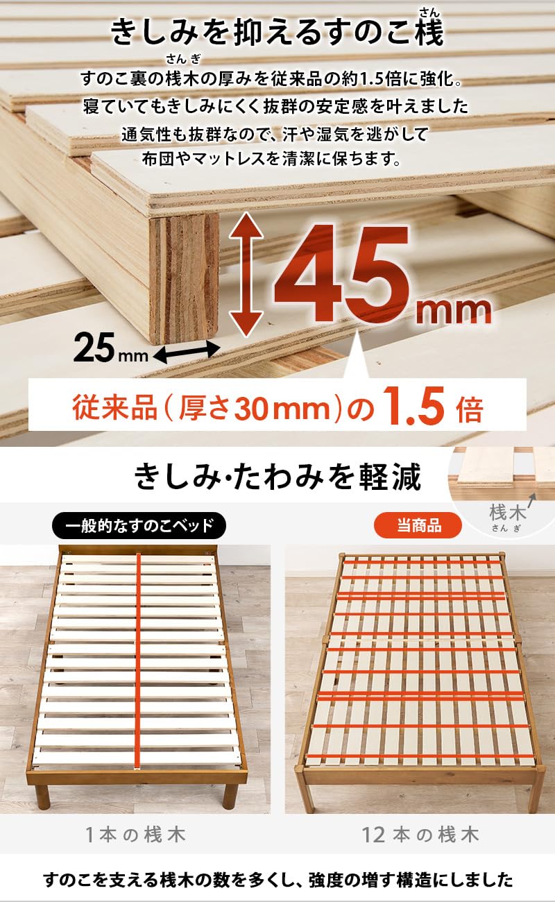 Amazon｜萩原 ベッド すのこベッド ベッドフレーム 【組立”3分”ベッド  