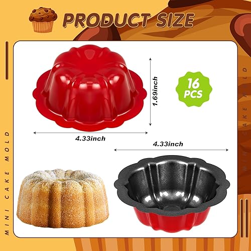 Miniatura 2 de Ctosree 16 piezas de 4 pulgadas estriado mini molde para pasteles antiadherente estriado molde para pasteles tubo de acero al carbono, tubo de