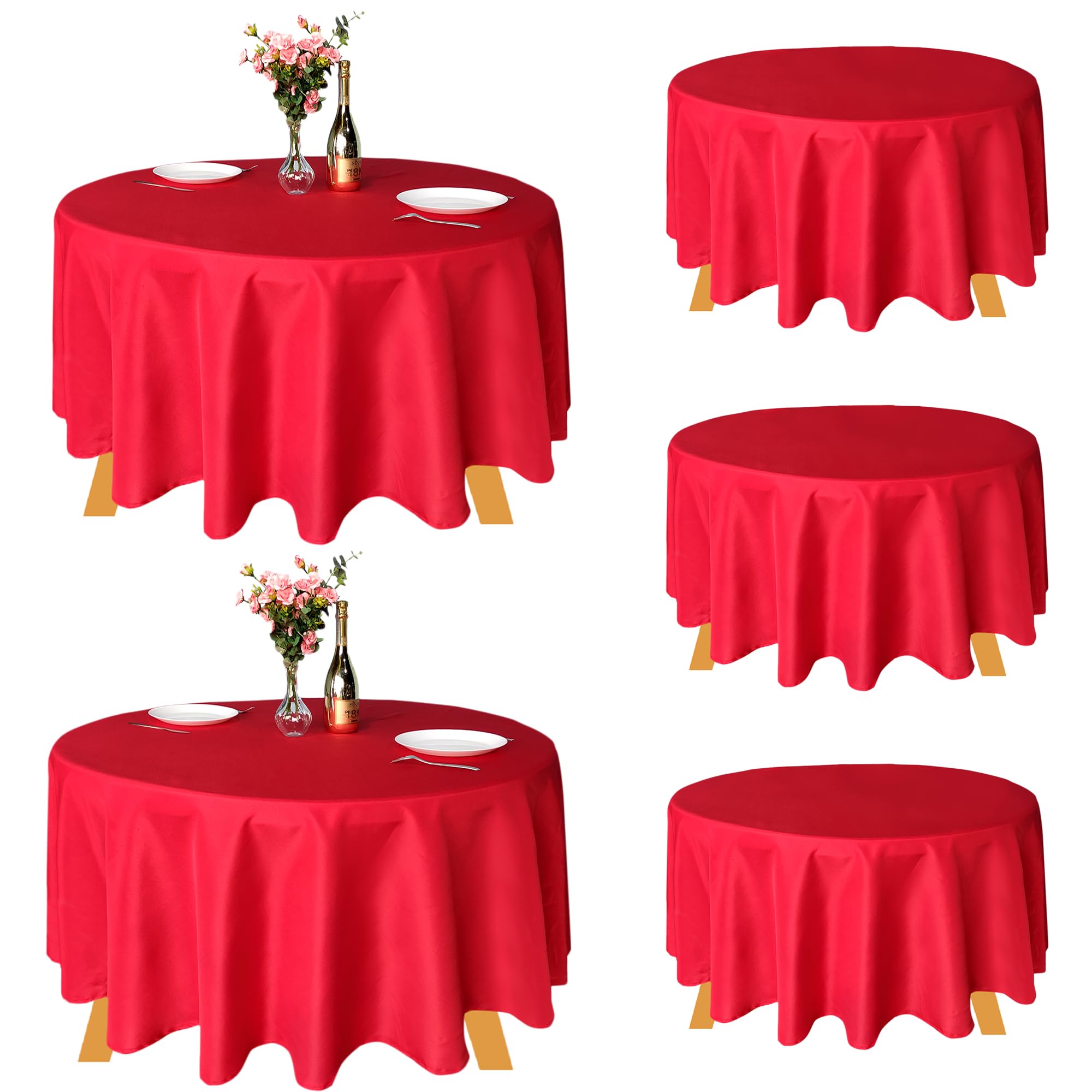 Trimming Shop Round Tablecloth Polyester Circular Table Cover For Christmas Decorations, Dining Party, Banquets, Wedding, Birthday Party Events, 90 Inch, Red, 5pcs โ image 1