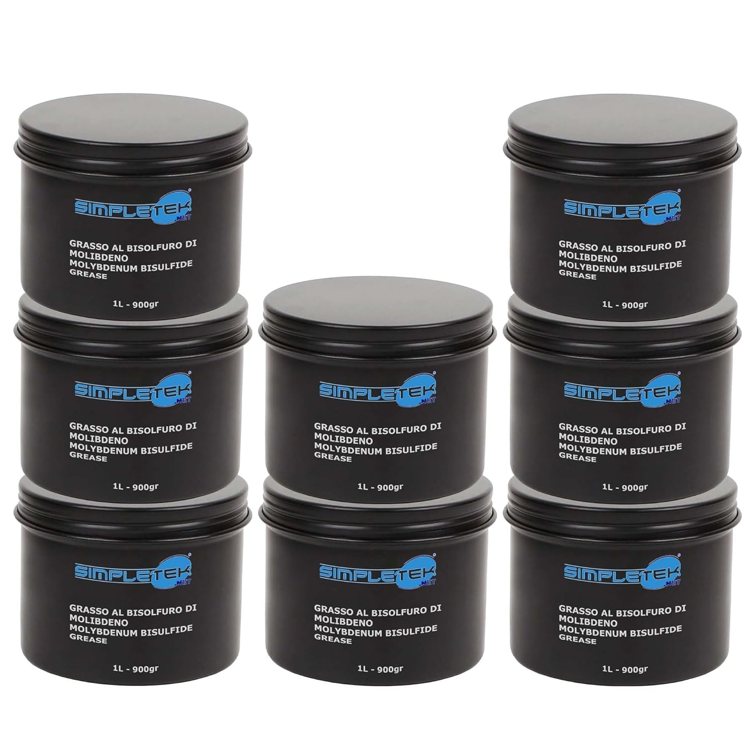 SIMPLETEK - 8 Barattoli da 1L 900gr Grasso al Bisolfuro di Molibdeno Lubrificante Metalli Alte Temperature 300° Cura Macchine Professionale Tecnico (8 Pezzi)