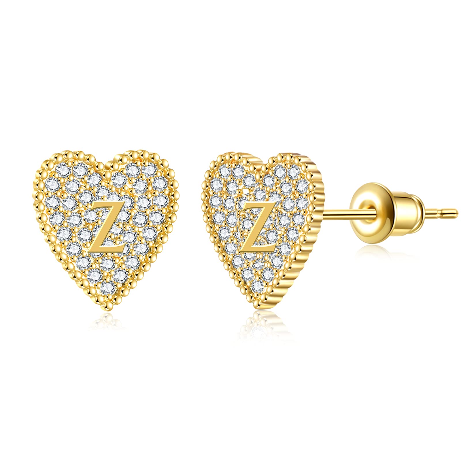 RWQIAN Heart Initial Stud Earrings for Girls, Women's Dainty A-Z Letter Earrings Hypoallergenic 925 Sterling Silver Stud Earrings, Initial Earrings for Kids Women Girls Jewelry Gift
