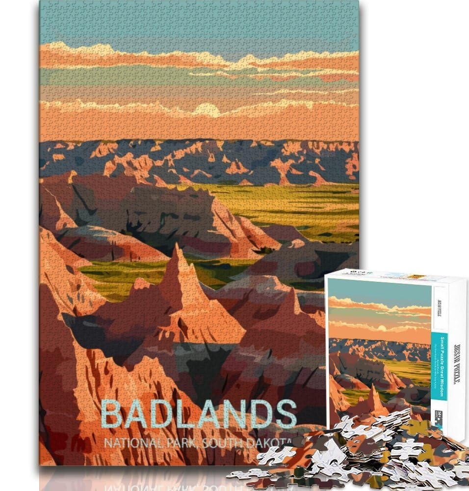 Badlands National Park Jigsaw Puzzles for Adults 1000,Challenging To Complete But Fun And Humorous Educational Game for Birthday 38x26cm