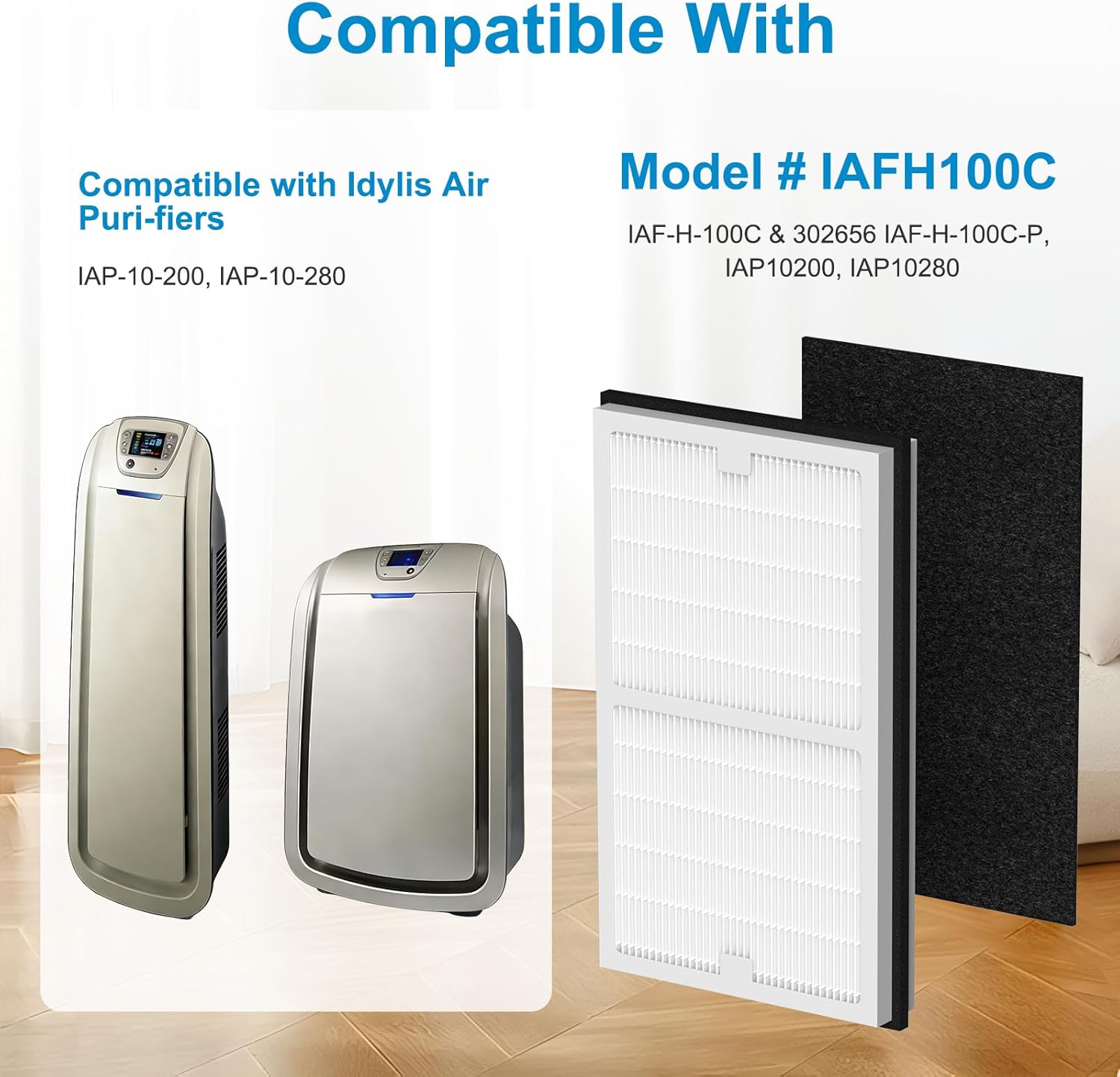 Replacement Filter C for Idylis IAF-H-100C, IAP-10-200, IAP-10-280 Air Puri-Fier, 2 True HEPA Filters + 2 Activated Carbon Pre-Filters, Part Number IAFH100C