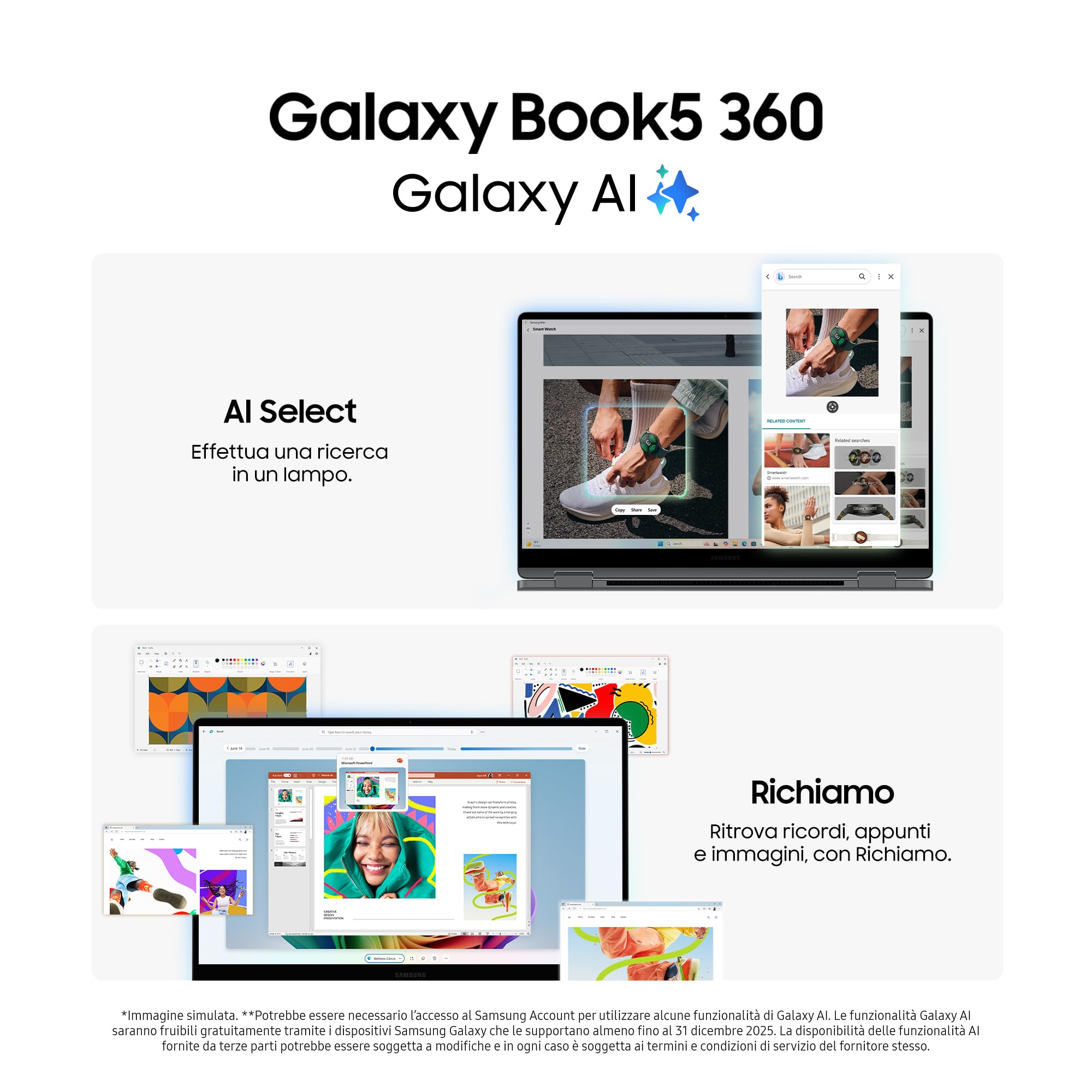 Samsung Galaxy Book5 360 15.6" AI PC Intel Core Ultra 5 Serie 2 16GB RAM 512GB SSD AMOLED TouchScreen S Pen Windows 11 Home Copilot+ PC Gray