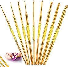 Crochet Hooks Set, 9 Pieces Aluminum Crochet Hooks, 13cm Double Sided Tunisian Crochet Hooks Set with Gold Crochet Hook for Beginners or Professionals Crochet Accessories 2mm to 6mm (1)