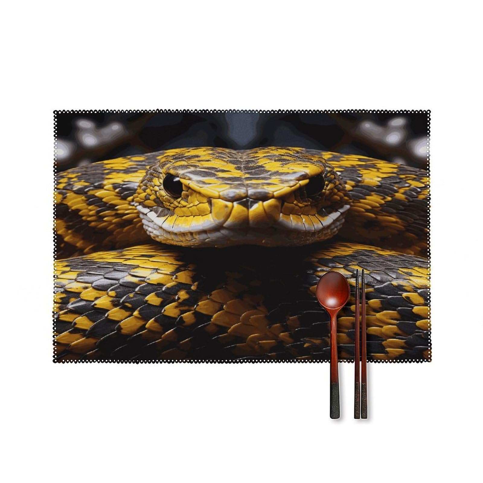 Yellow Snake Placemats Set of 4 Heat Resistant Non-Slip Place Mats for Dining Table Washable Placemat Wipeable Dining Table Mat Canvas Place Mats Dining Table Decor