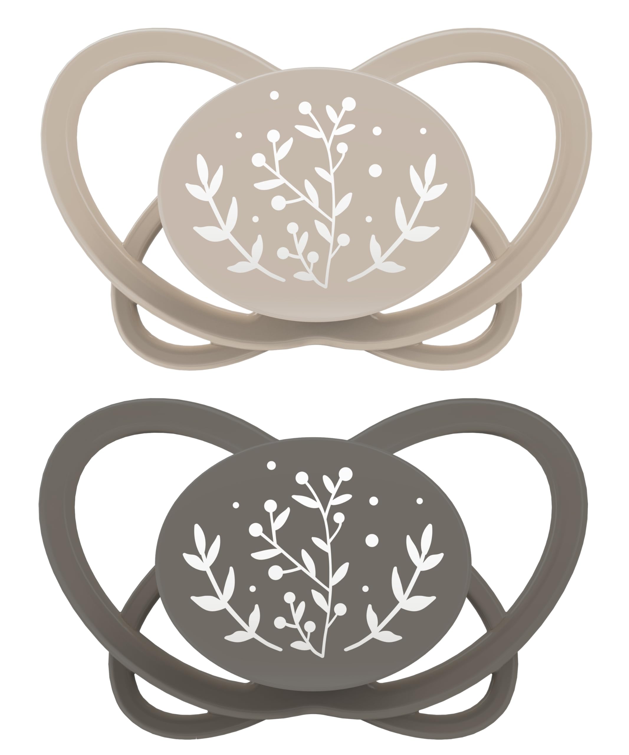 nip - Butterfly | 0-6 Monate | 2er Pack | Stillfreundlicher, zahnfreundlicher Babyschnuller inkl. Schnullerbox. Nachhaltiger Schnuller mit weichem Silikonsauger, Braun/Beige