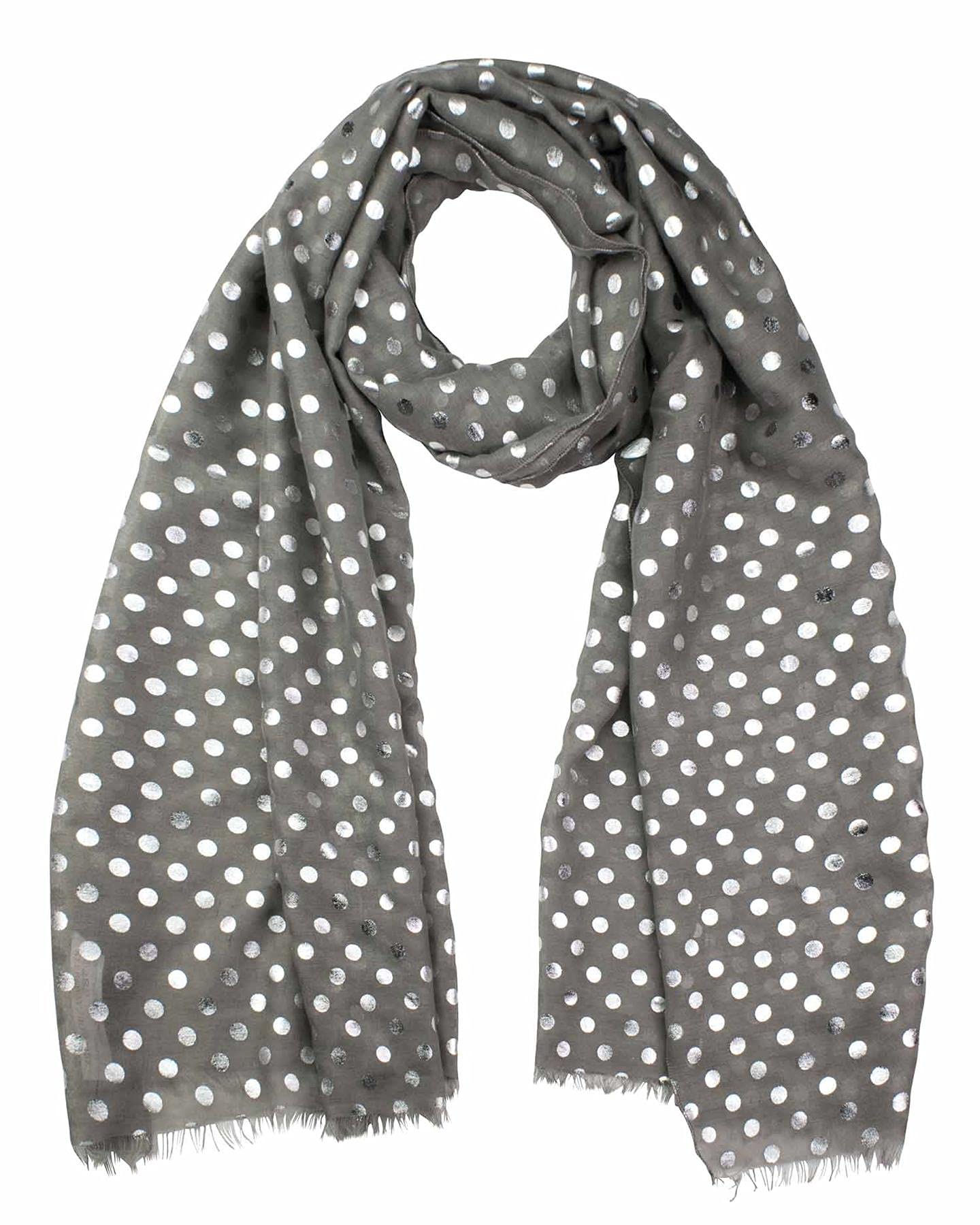Basic Sense Polka Dot Silver Foil Print Scarf, Dark Grey