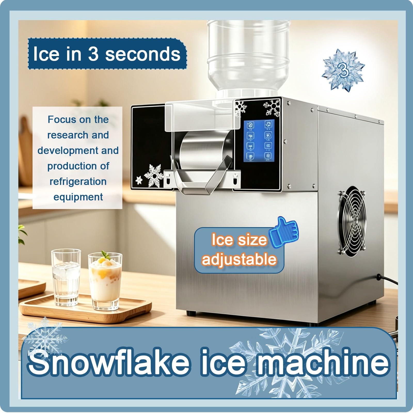 Máquina Bingsu Automática, Fabricador de Hielo en Escamas | Enfriamiento Veloz, Trituradora Eléctrica HoReCa 360W/750W , Panel Digital , Textura Fina Suave(360W)