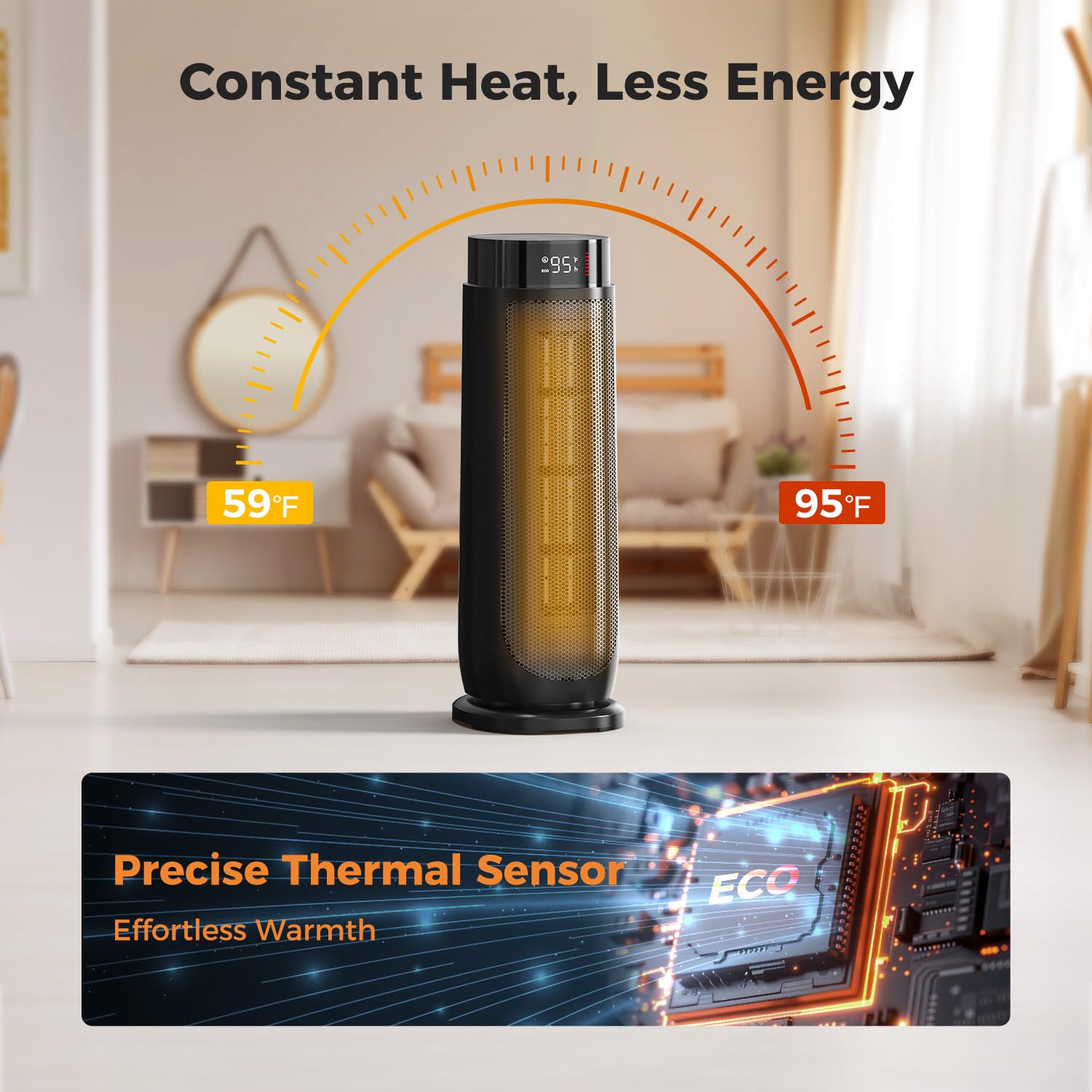 BREEZOME Calefacción interior de la habitación, calefacción eléctrica de 1500 vatios con termostato, temporizador de 24 horas, calefacción oscilante de 90°, calefacción de cerámica PTC